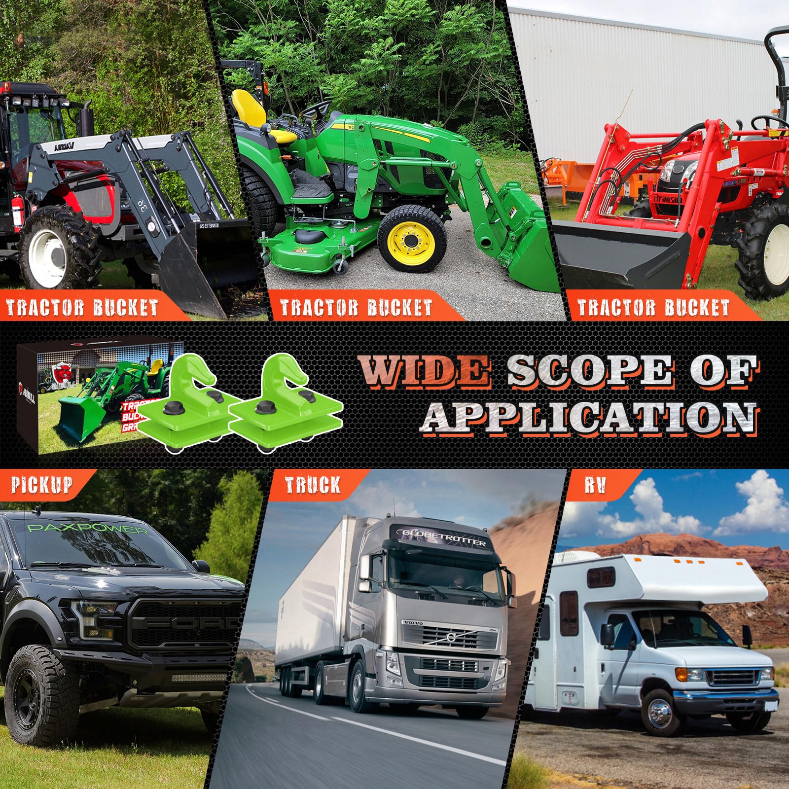 Ambull 2 Pack 3/8'' Tractor Bucket Grab Hook Grade 70 Forged Steel Bolt On Grab Hook Towhook Mount With Backer Plate, Work Well