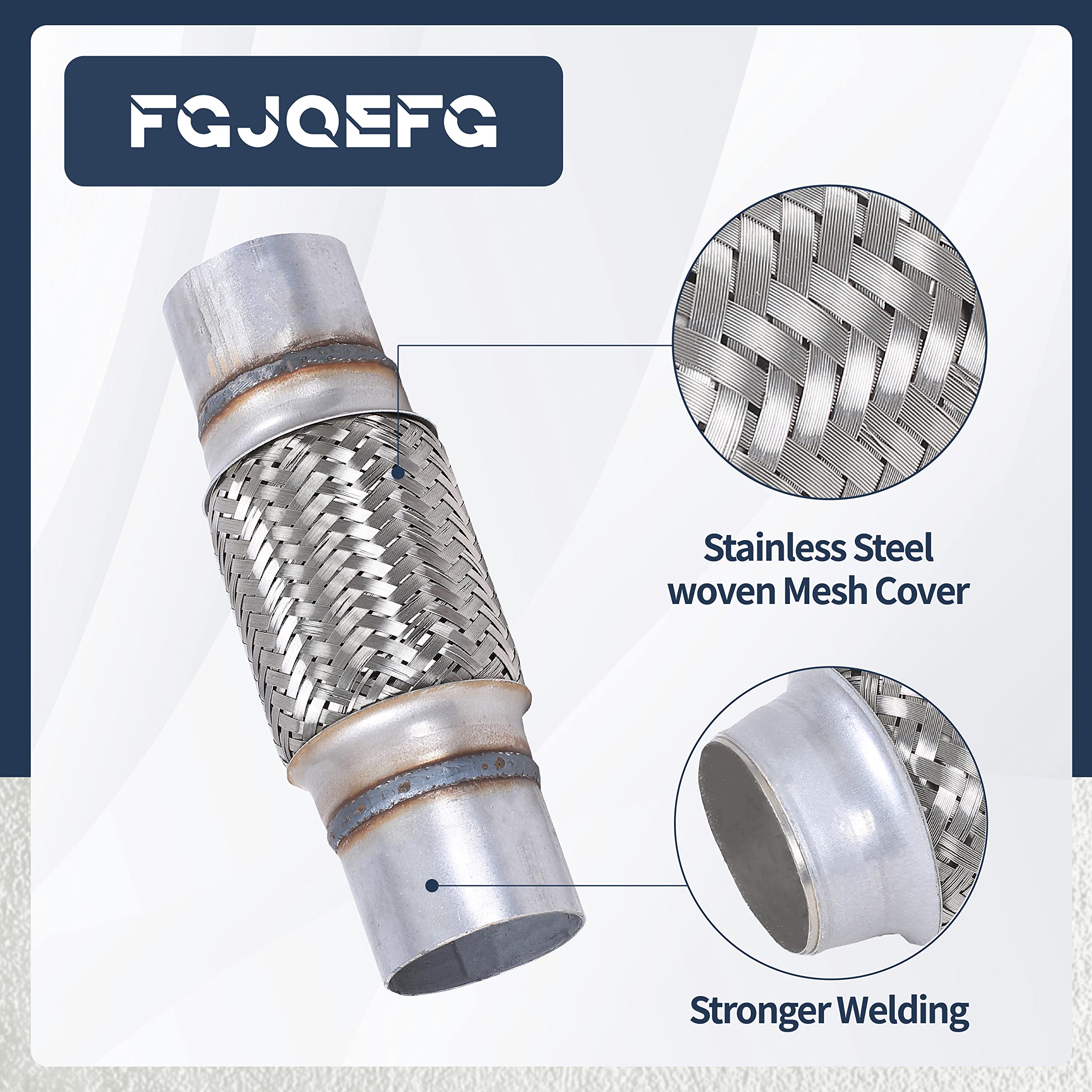 Fgjqefg 2Pcs Exhaust Flex Pipe Stainless Steel Braid 2.5'Inch X 6'Inch W/Ends 10'Inch Long Heavy Duty