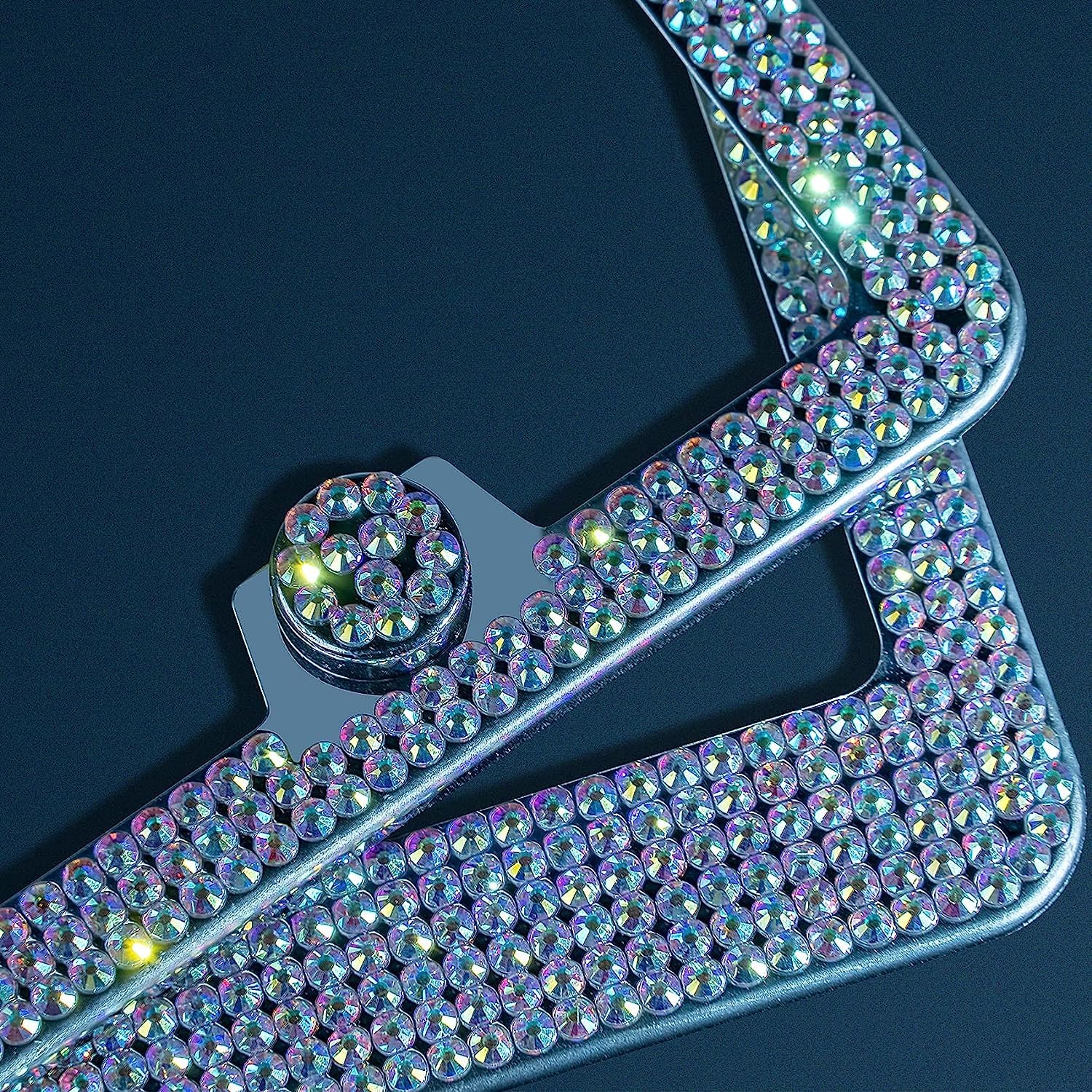 Newzon Ab Bedazzled Crystal Car License Plate Cover 2 Pieces, Color Bling License Plate Frames With High End Ribbon Gift Box, Di