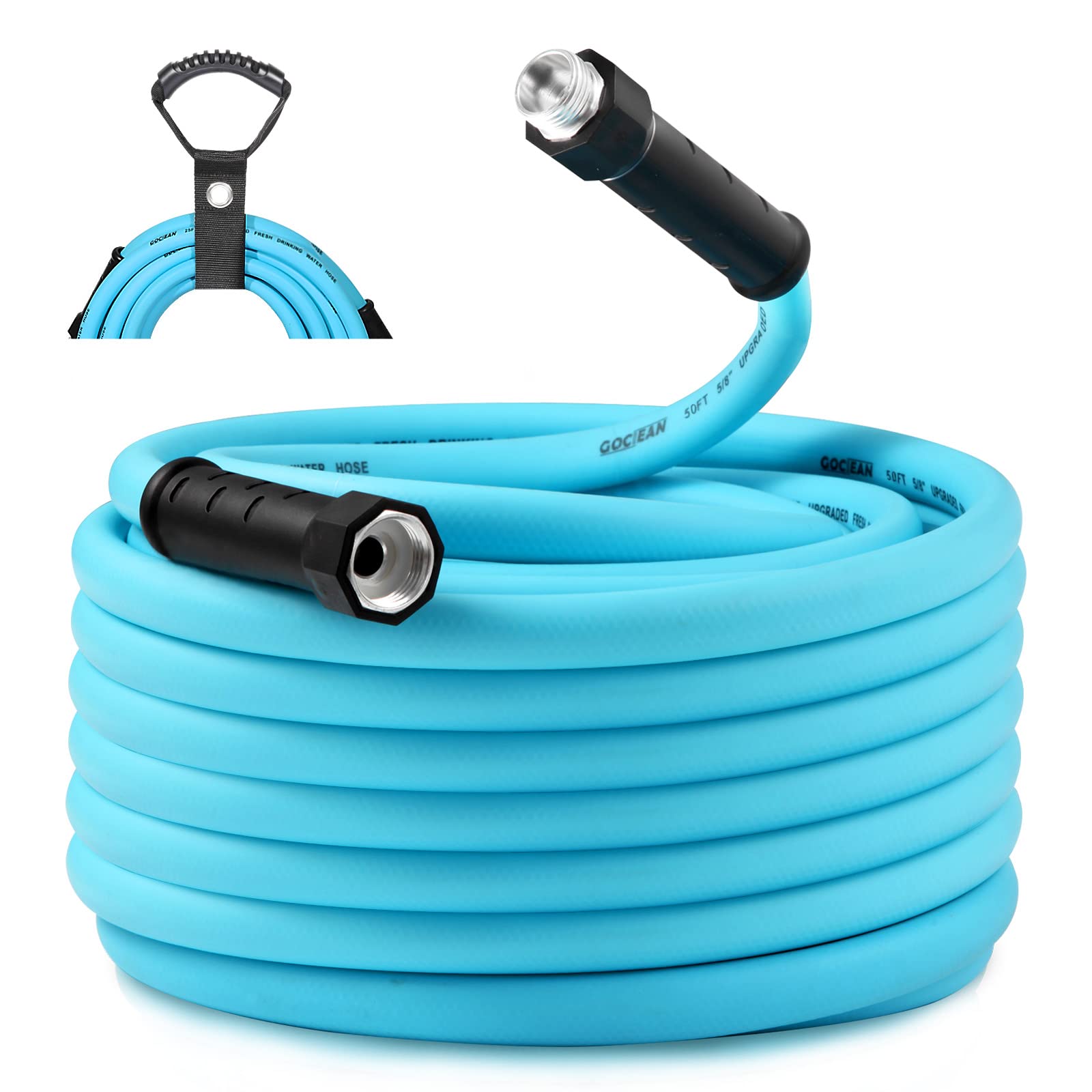 Gociean 50Ft Upgraded Rv Water Hose With Storage Straps, 5/8 Rv Drinking Water Hose, Anti-Leak And Anti-Kink Design, Camper Fresh Water Garden Hose For Rv, Camper, Truck And Car