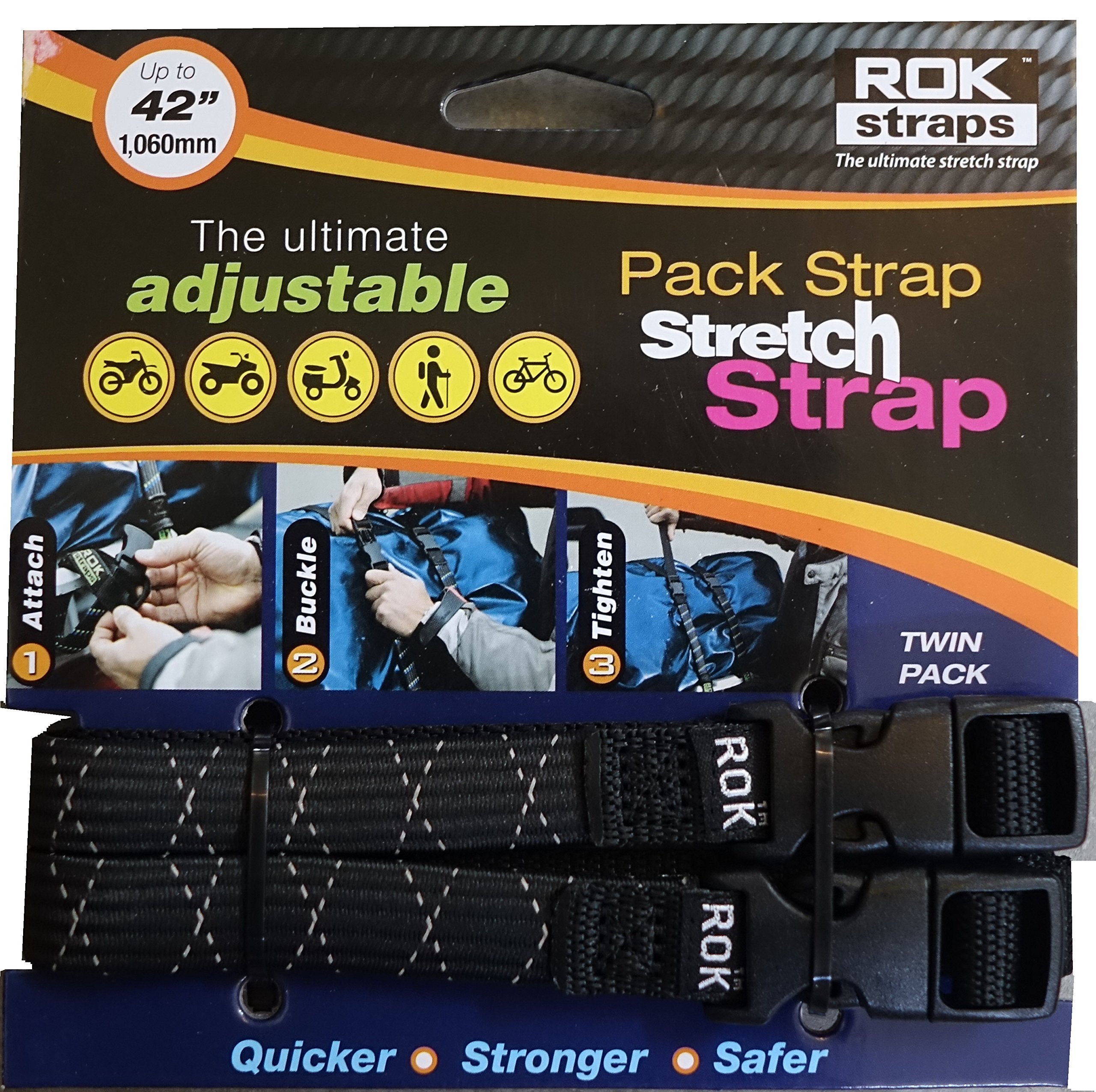 Rok Straps Rok-10358 Black/Reflective 12' - 42' Pack Adjustable Stretch Strap
