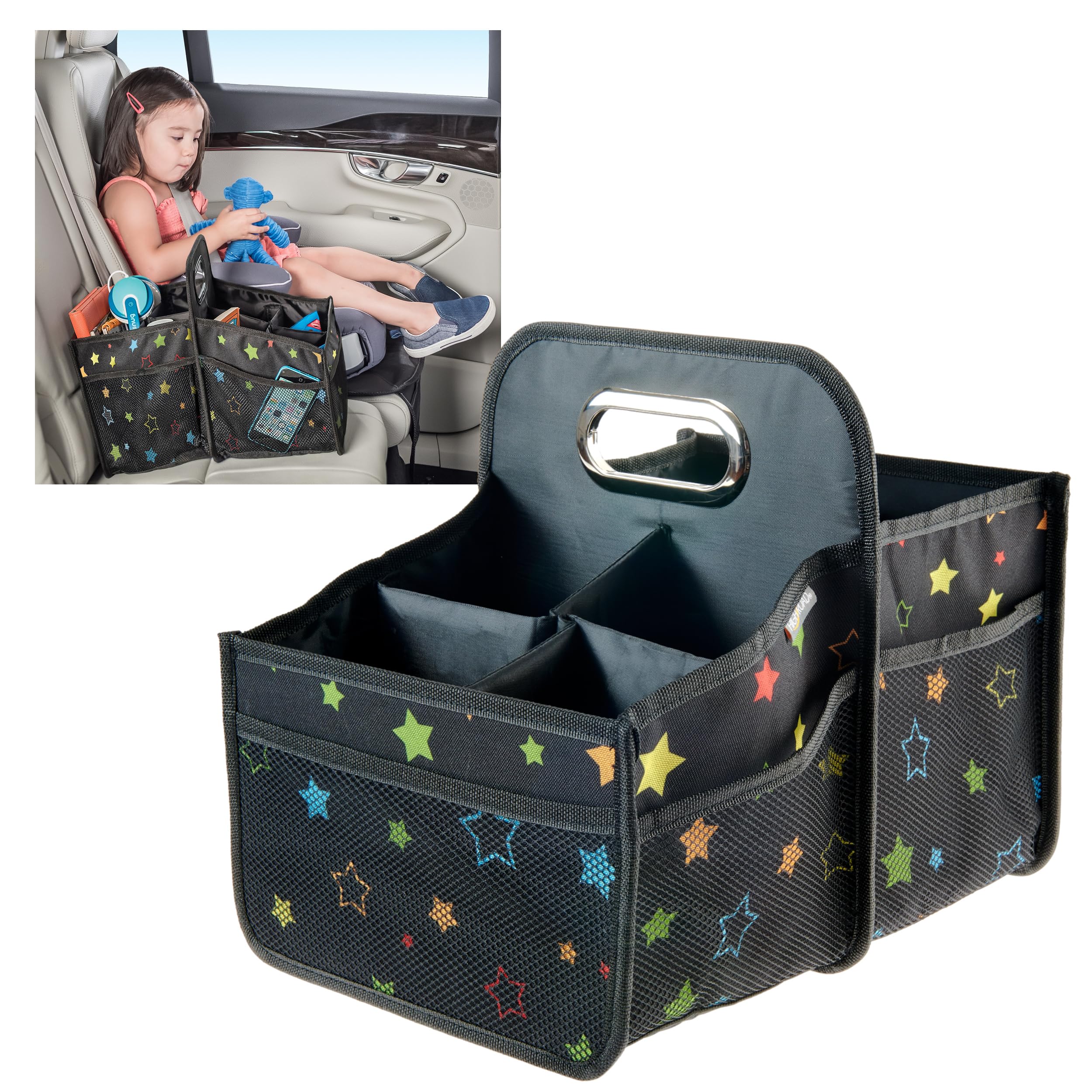 High Road Car Seat Caddy Organizer With Cup Holders - Middle Seat Car Organizer For Kids Or Passenger Seat Organizer For Drivers