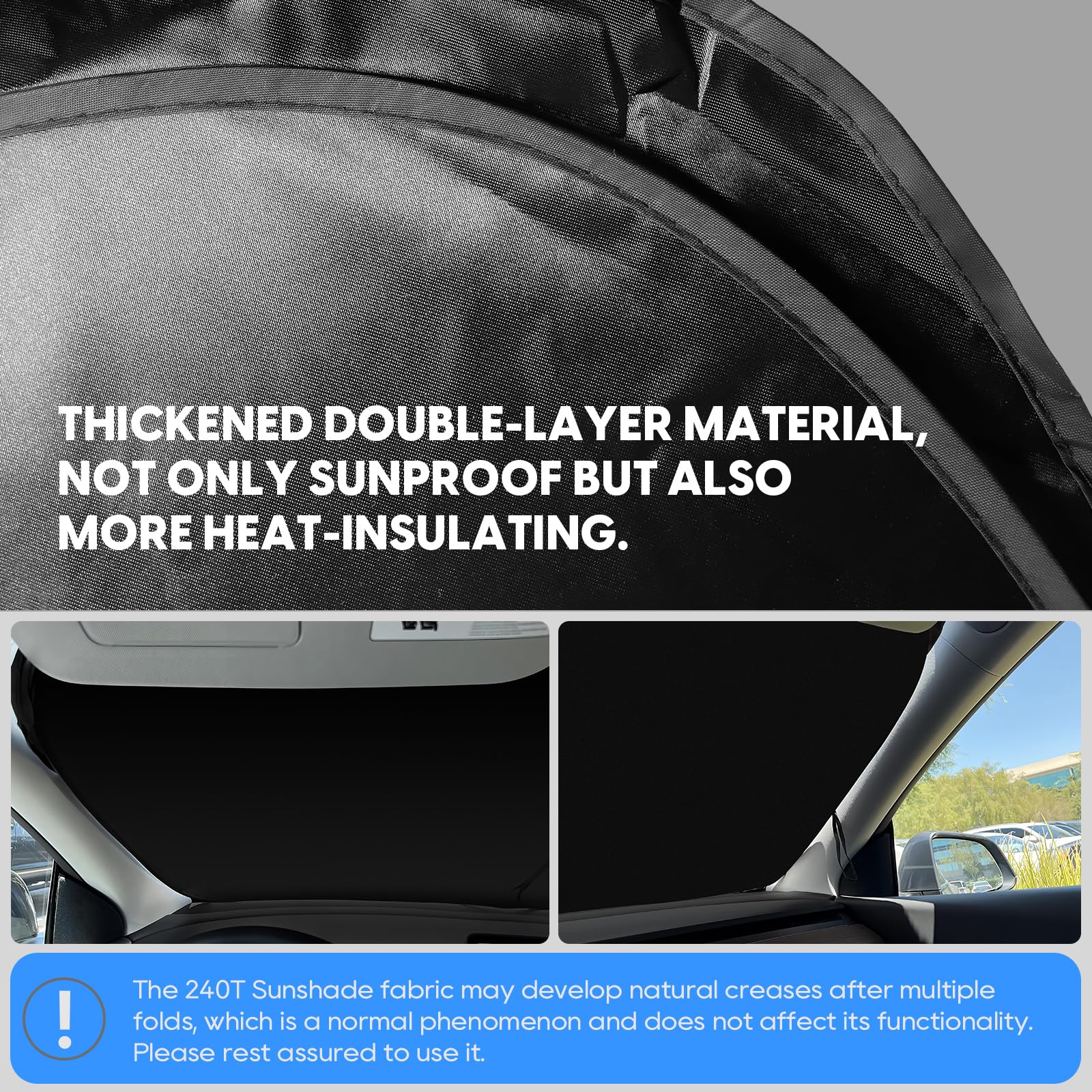 Junsungo Black Sunshade for Tesla Model 3/Y, UV Blocking, Quick Fold, 240T Shade Cloth, BW-Model 3-Y, J22518TM