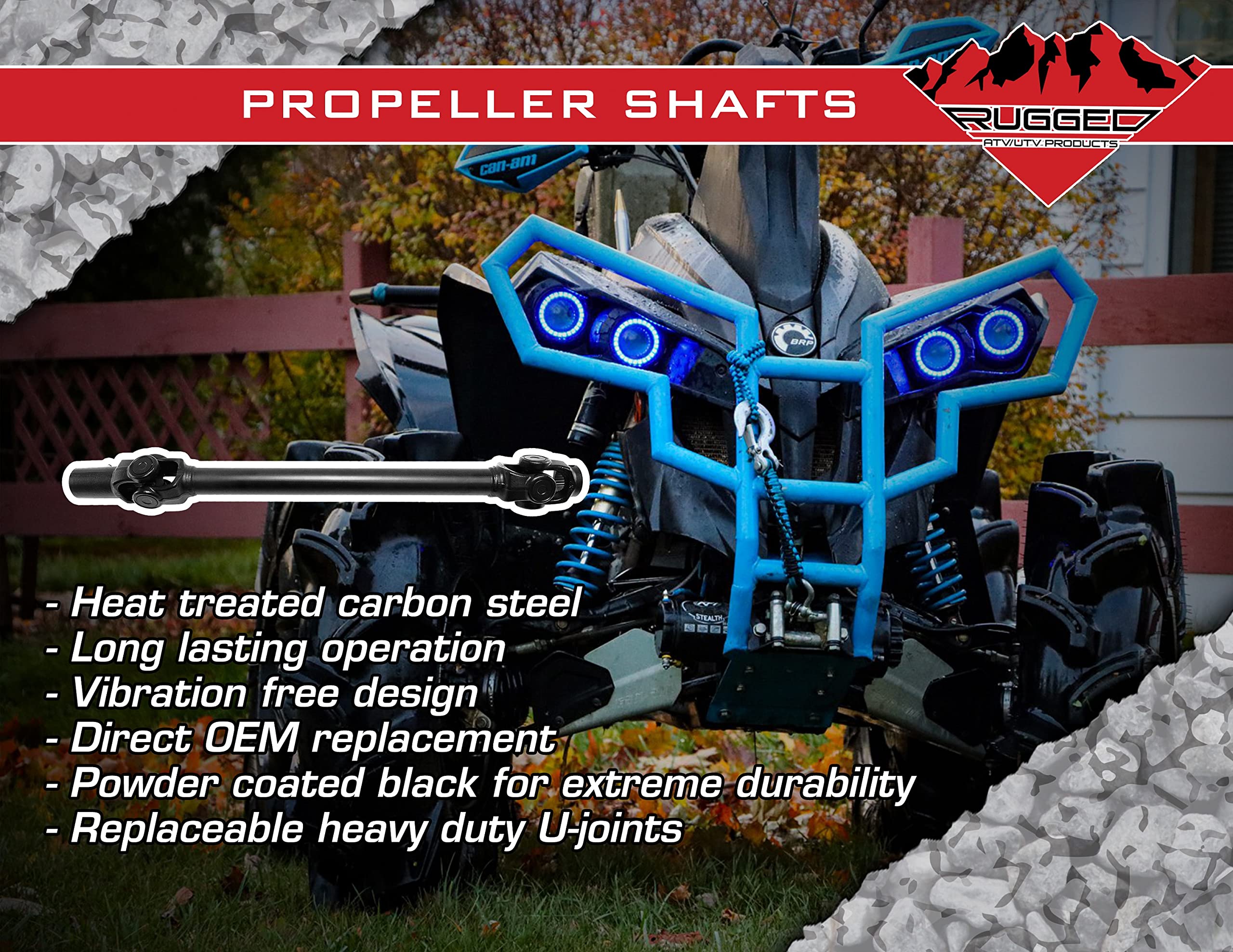 Rugged ATV UTV Products Rugged Rear Propeller Shaft - Heat Treated Carbon Steel, Model PAPRS-8009, Compatible with Can-Am Outlander 500/650/800/100