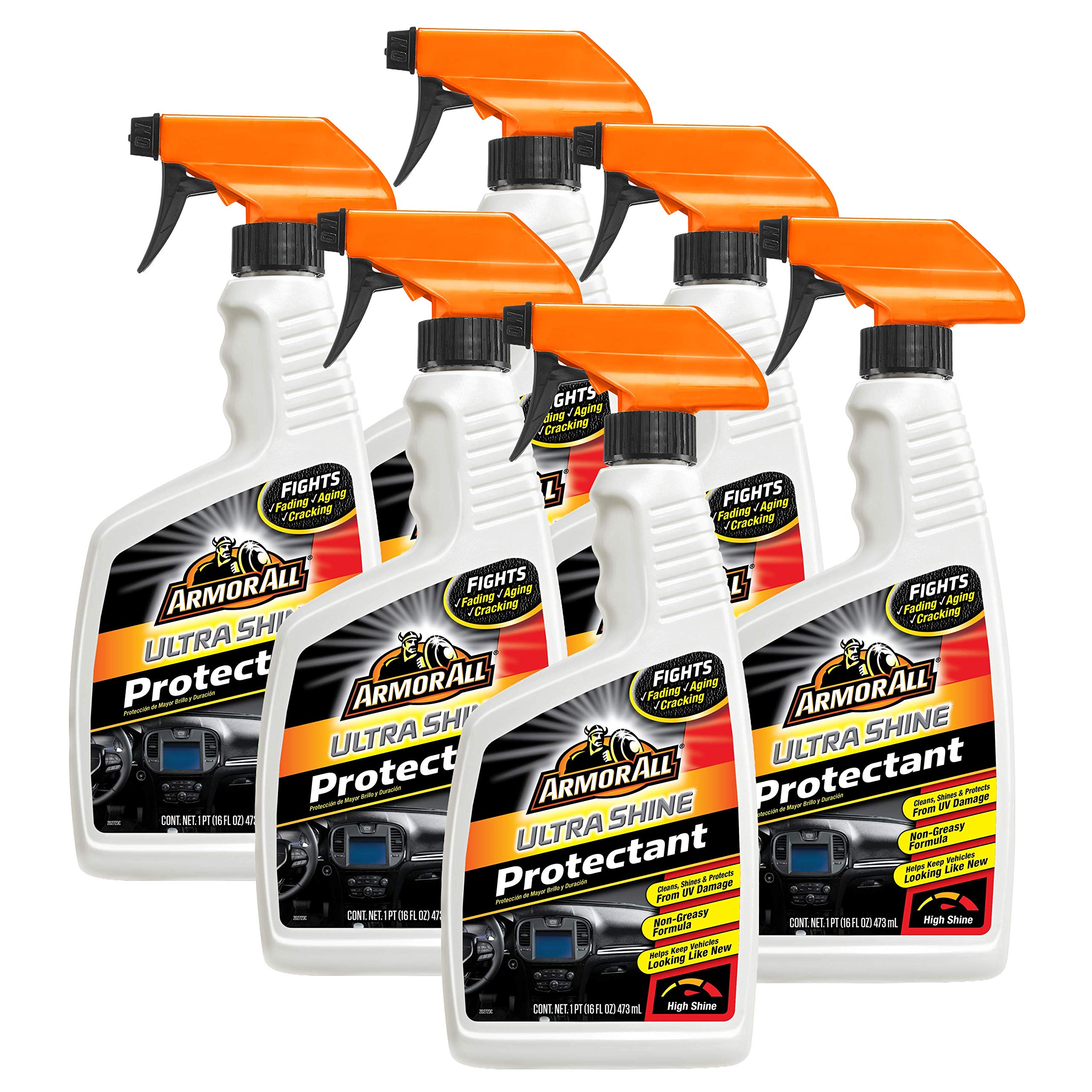 Armor All Interior Car Cleaner Spray Bottle, Protectant Cleaning For Cars, Truck, Motorcycle, Ultra Shine, 16 Fl Oz, Pack Of 6, 