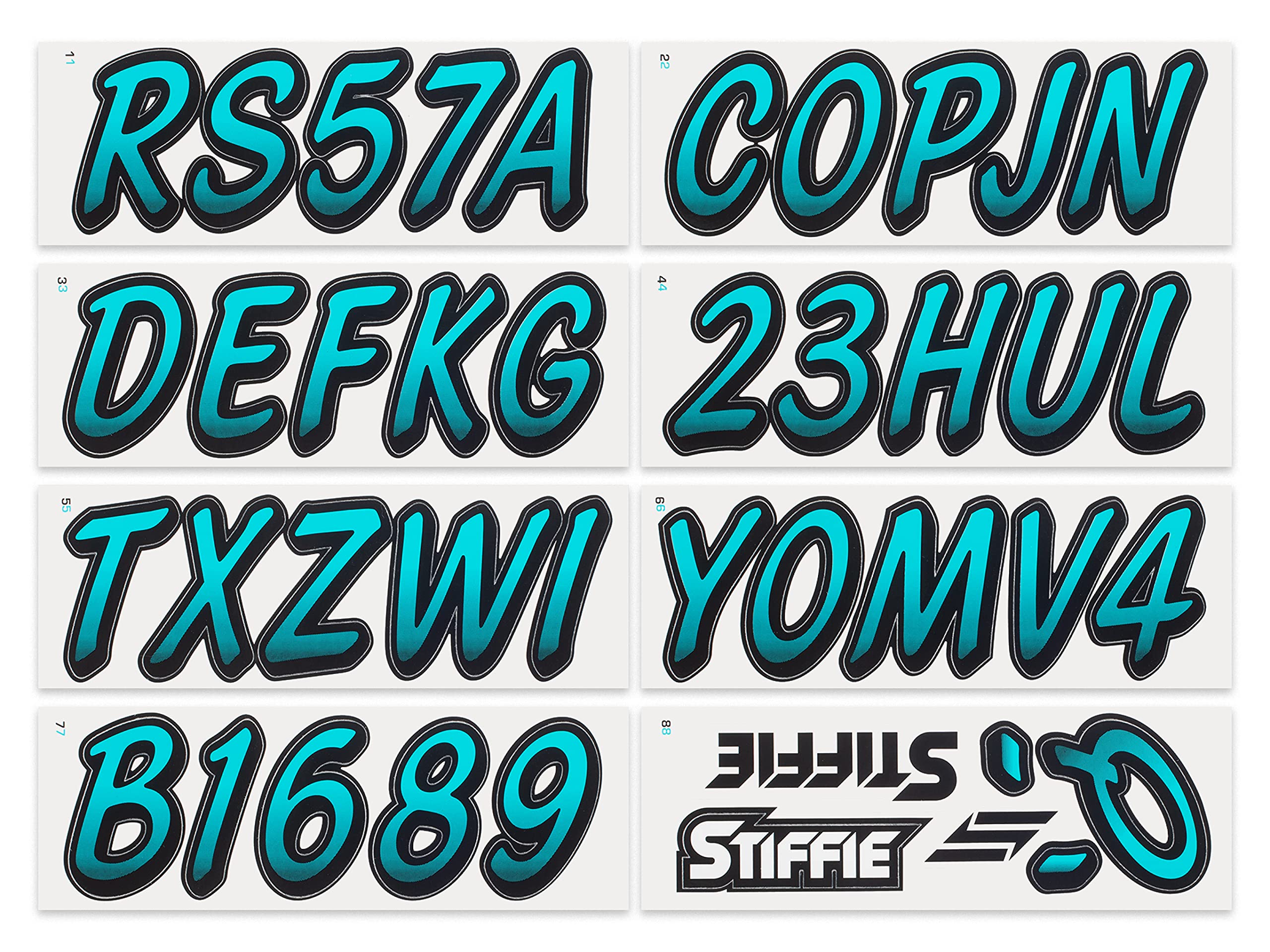 STIFFIE Whipline Candy Blue/Black 3'' Super Sticky Boat & PWC Registration Decals  Numbers Letters Stickers