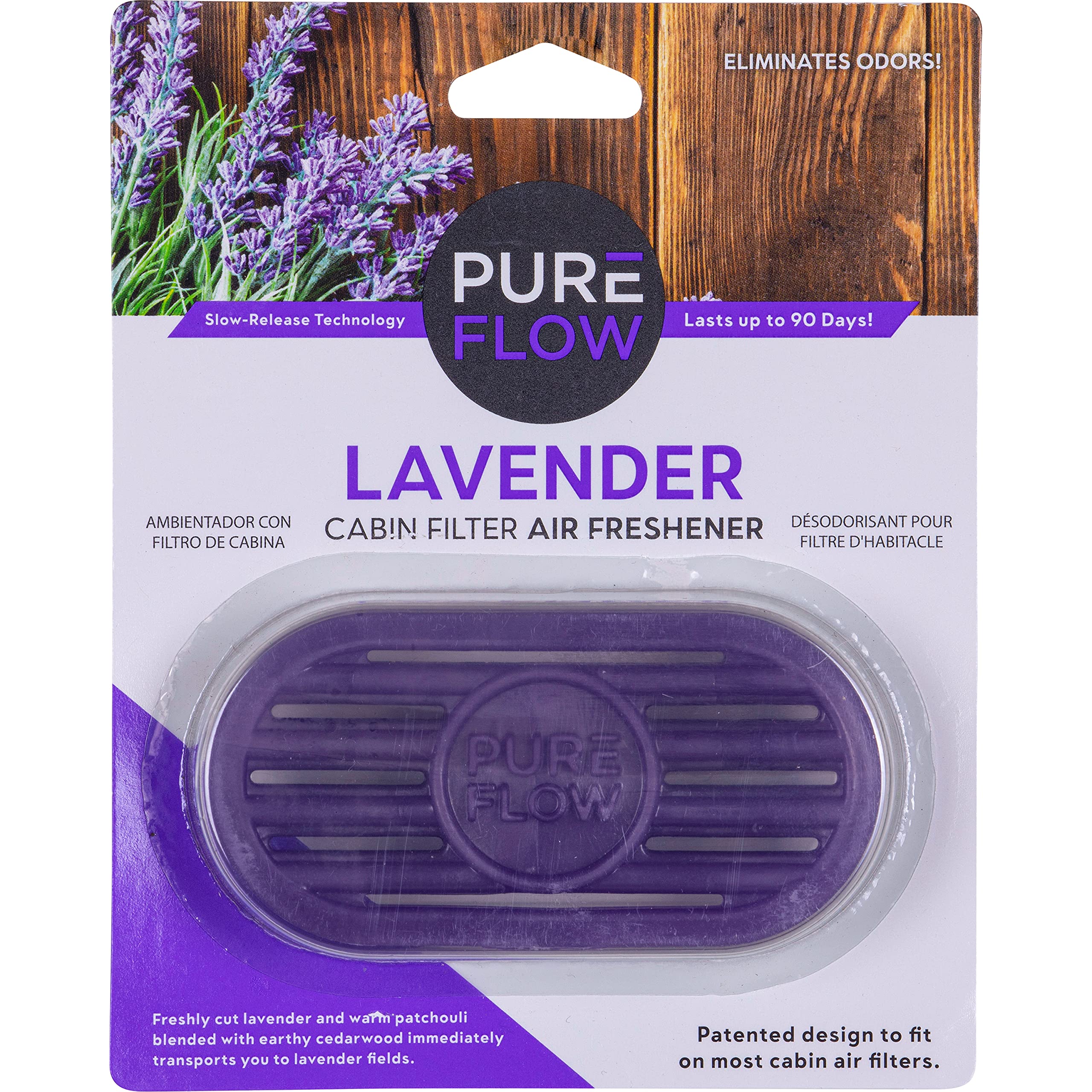 Pureflow Cabin Filter Air Freshener With Odor Eliminator - Fits On Most Car, Truck, And Suv Cabin Air Filters - Lavender (1 Pack)