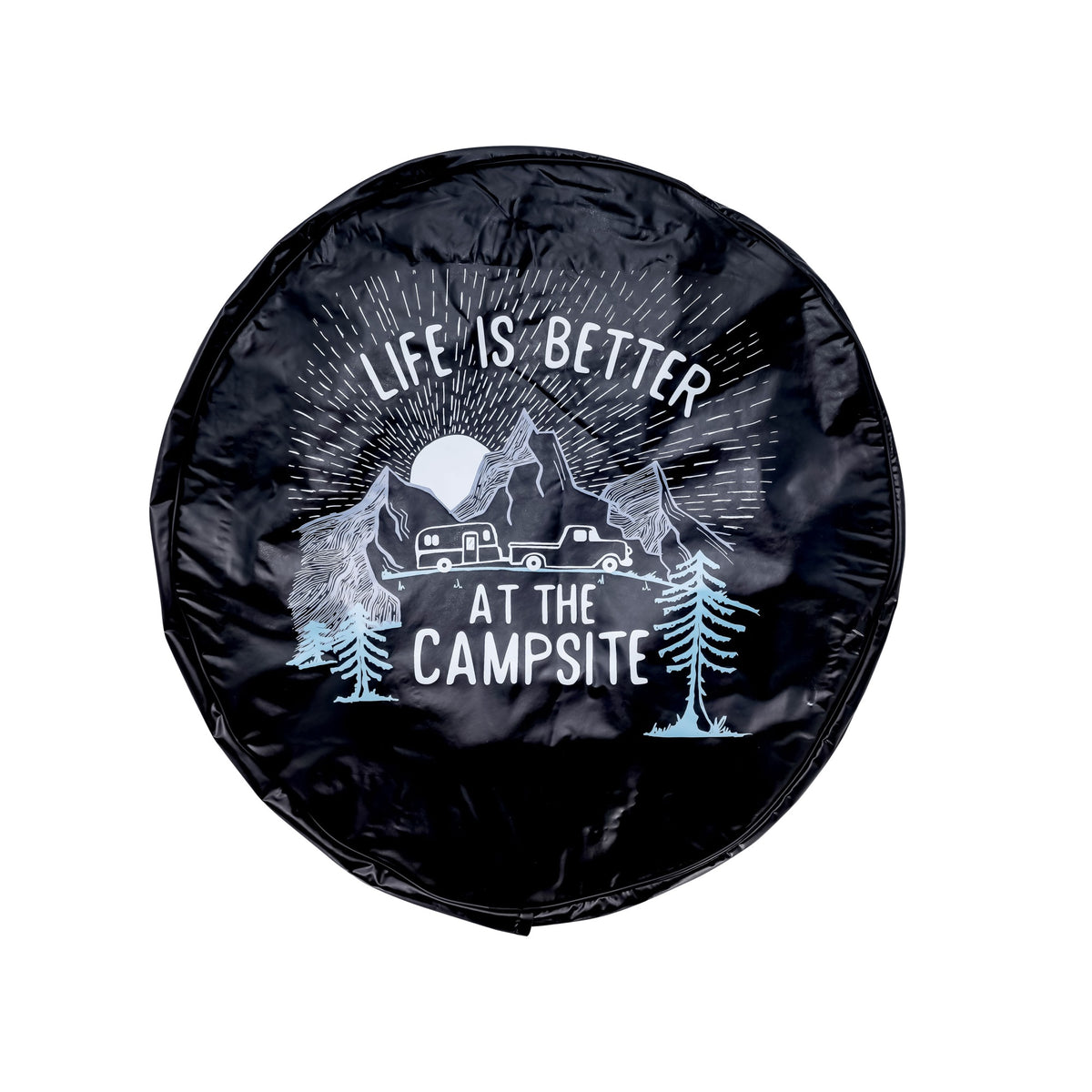 Camco 53291 ''Life Is Better At The Campsite'' Spare Tire Cover - Size F (Up To 29'' Tire), Sunrise