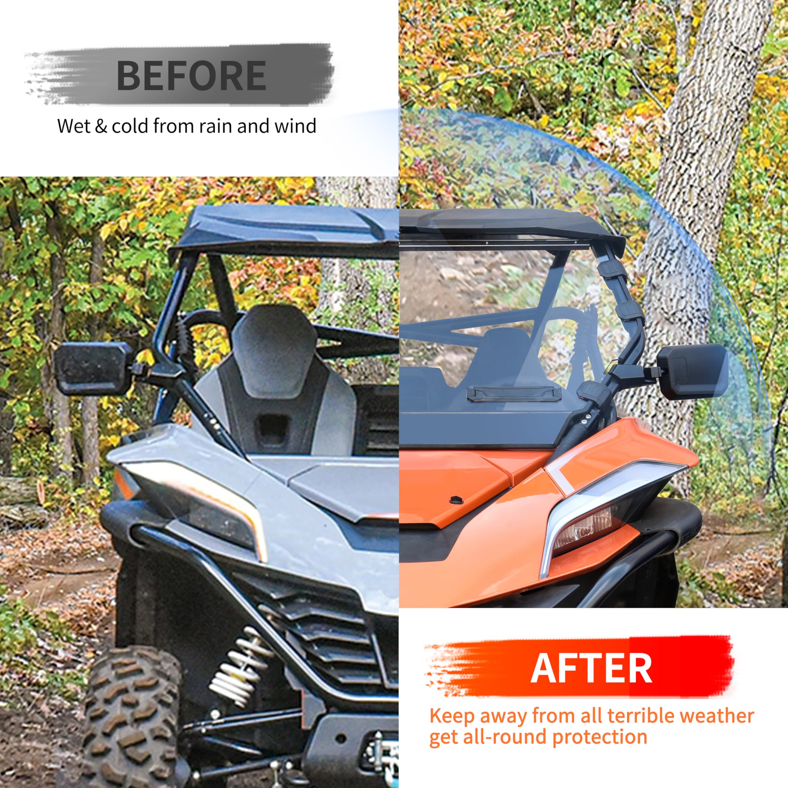 SAUTVS Full Windshield for CFMOTO ZForce 950 20-24, Hard Coat Poly Clear Vented Front Full Windscreen for CFMOTO ZForce 950 H.O.