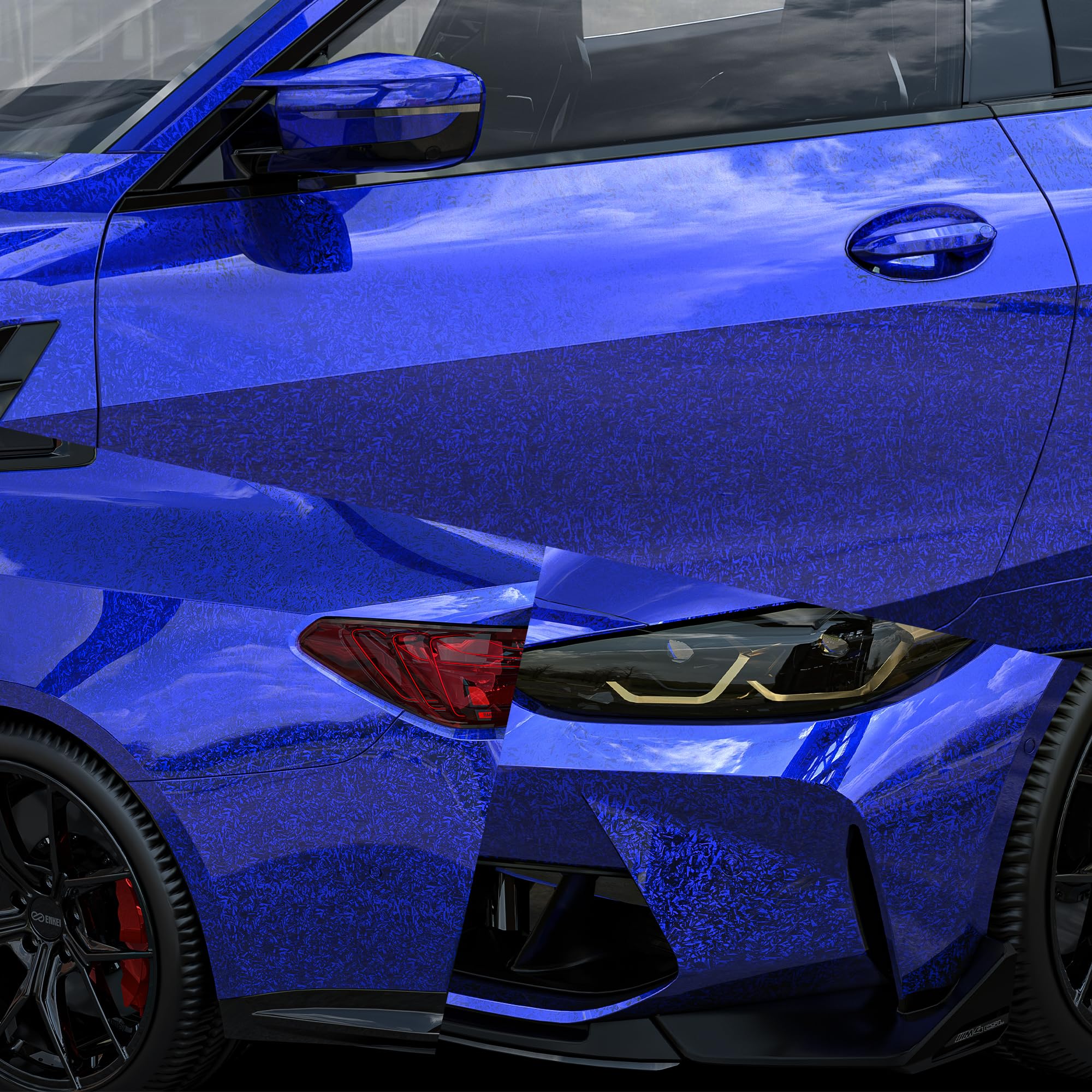 Lypumso Eletroplated Forged Carbon Fiber Vinyl Wrap, Gloss Blue Plating Chrome Mirror Car Wrap Vinyl Diy Auto Sticker Decal Film