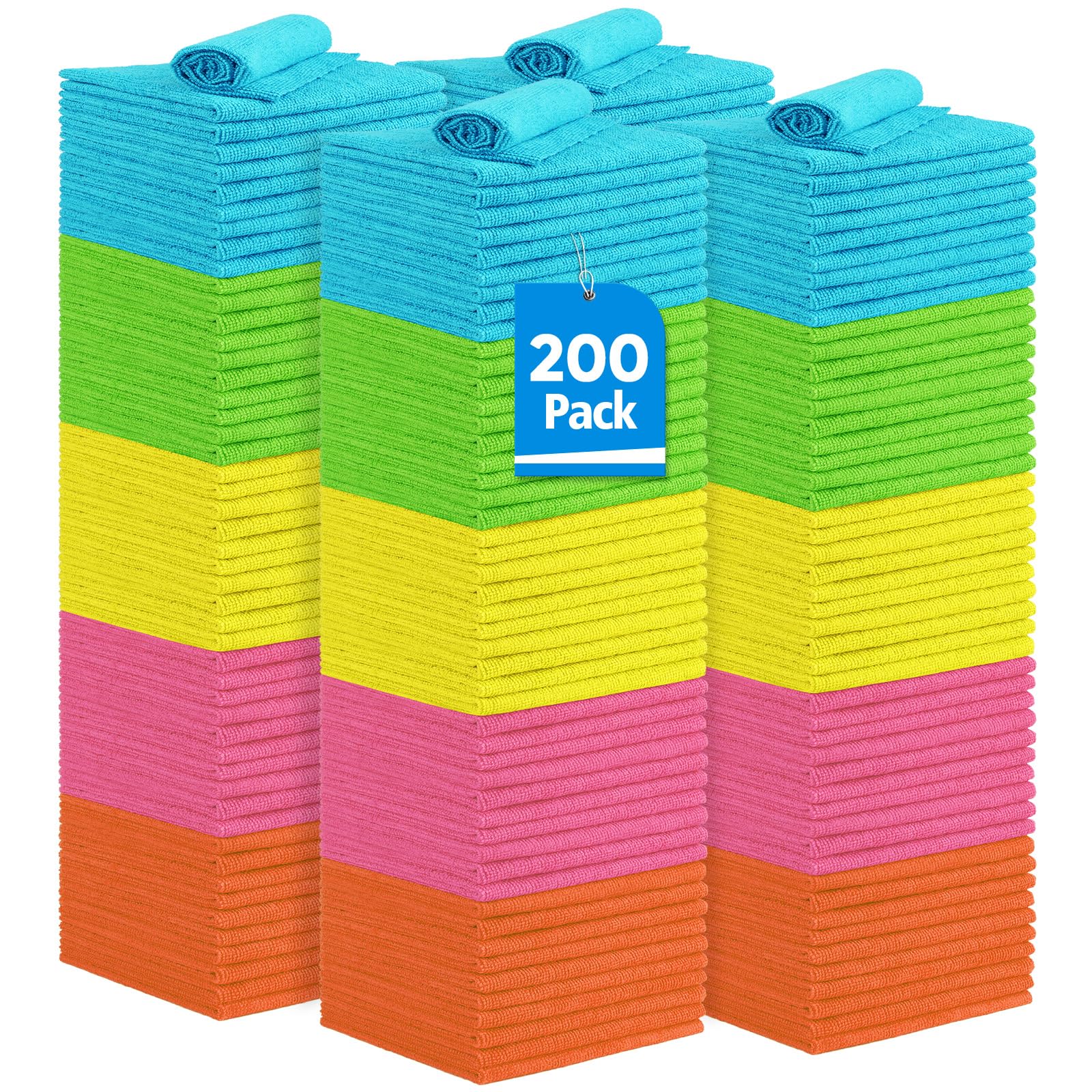 Unimade Microfiber Cleaning Cloth, 200Pk Reusable Shop Rags Bulk Microfiber Cleansing Cloth Lint Free Cleaning-Towel For Car Kit