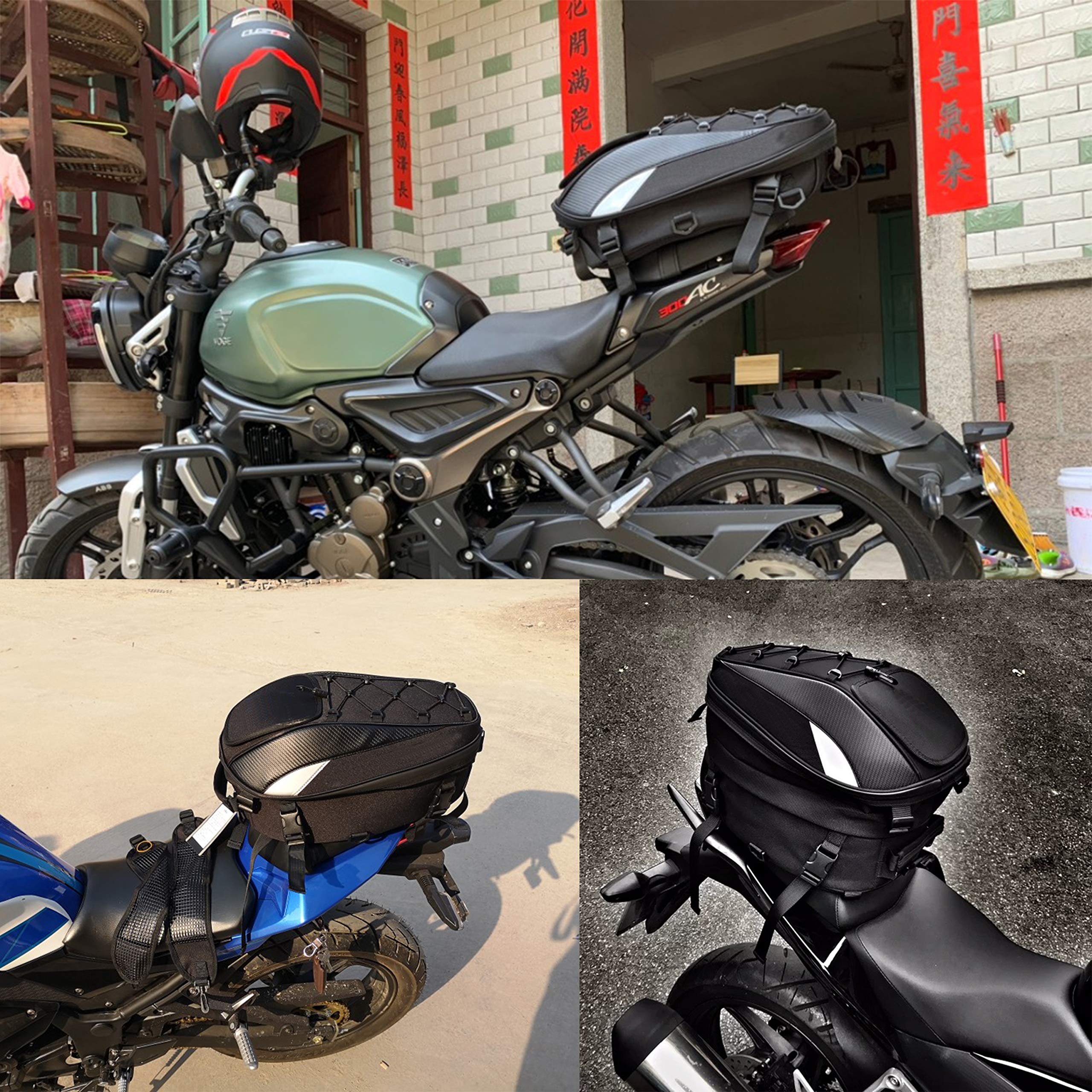 Mihunter Motorcycle Tail Bag, Seat Bag, Dual Use Motorcycle Waterproof Helmet Bag For Motorbike - With One Extra Motorcycle Cargo Net