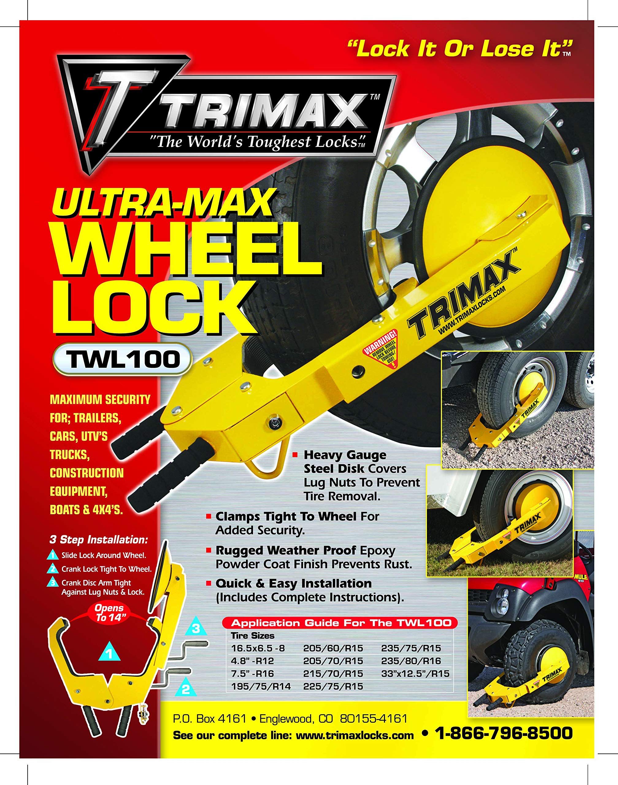 Trimax Twl100 Ultra-Max Adjustable Wheel Lock