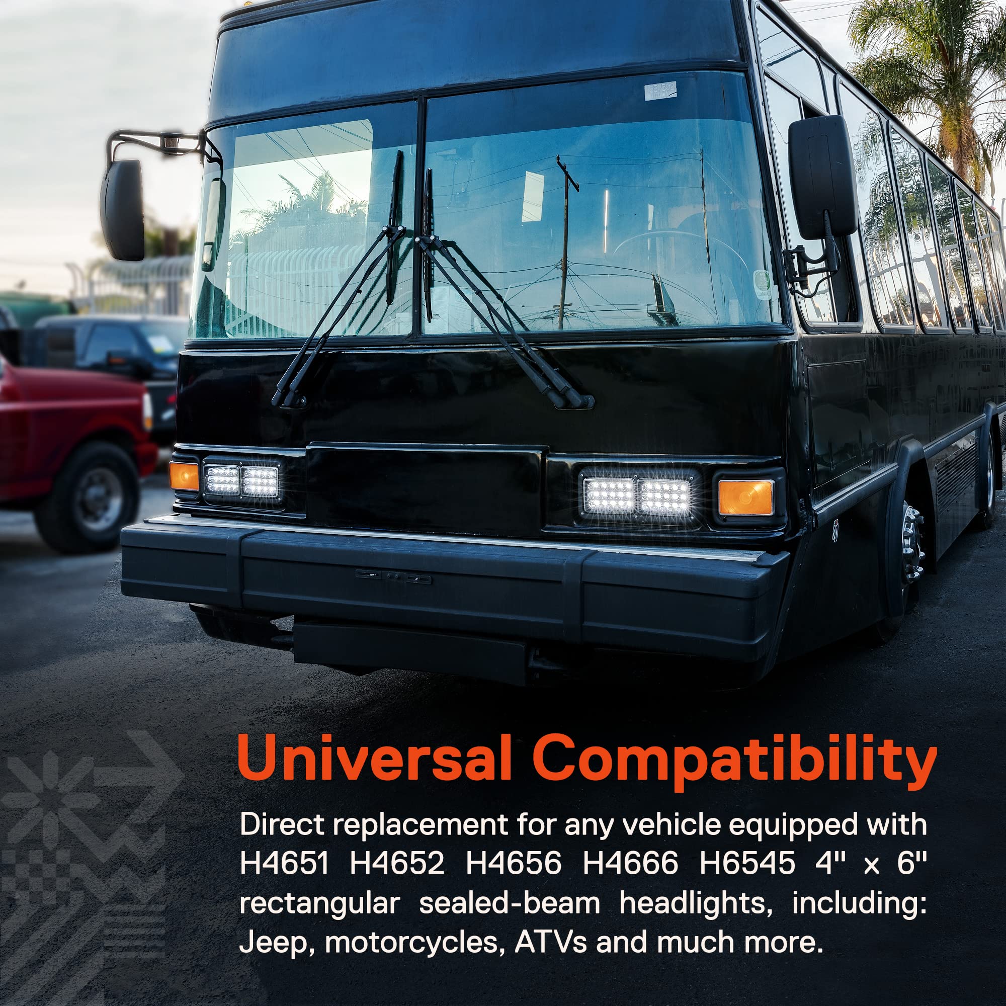 True Mods 2Pc Black 6X4 4X6 Inch Led Headlights Replacement [45W] [H4 Socket] [High/Low Sealed Beam] H4652 H4666 H6545 H4651 H46