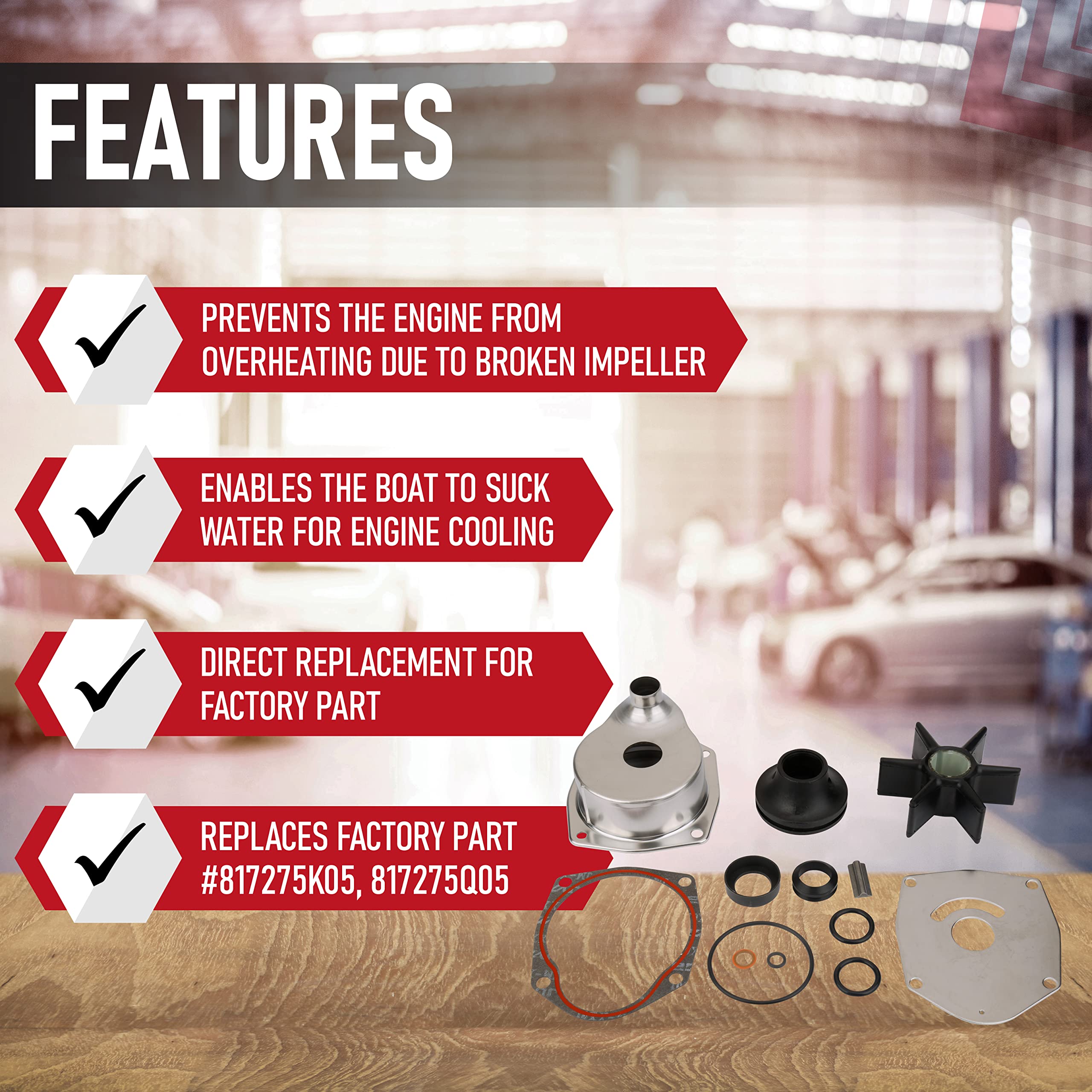 Water Pump Impeller Kit - Compatible With Mercury Marine And Mercruiser - 1991-2021 - Replaces 817275Q05, 817275T4, 18-3147, 9-4