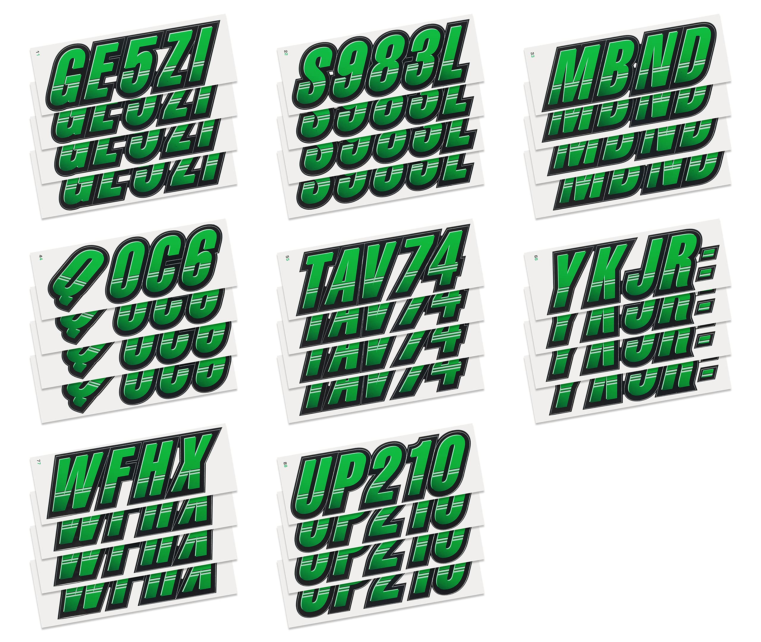 Stiffie Techtron Green/Black 3 '' Boat & Pwc Registration Decals  Numbers Letters Stickers
