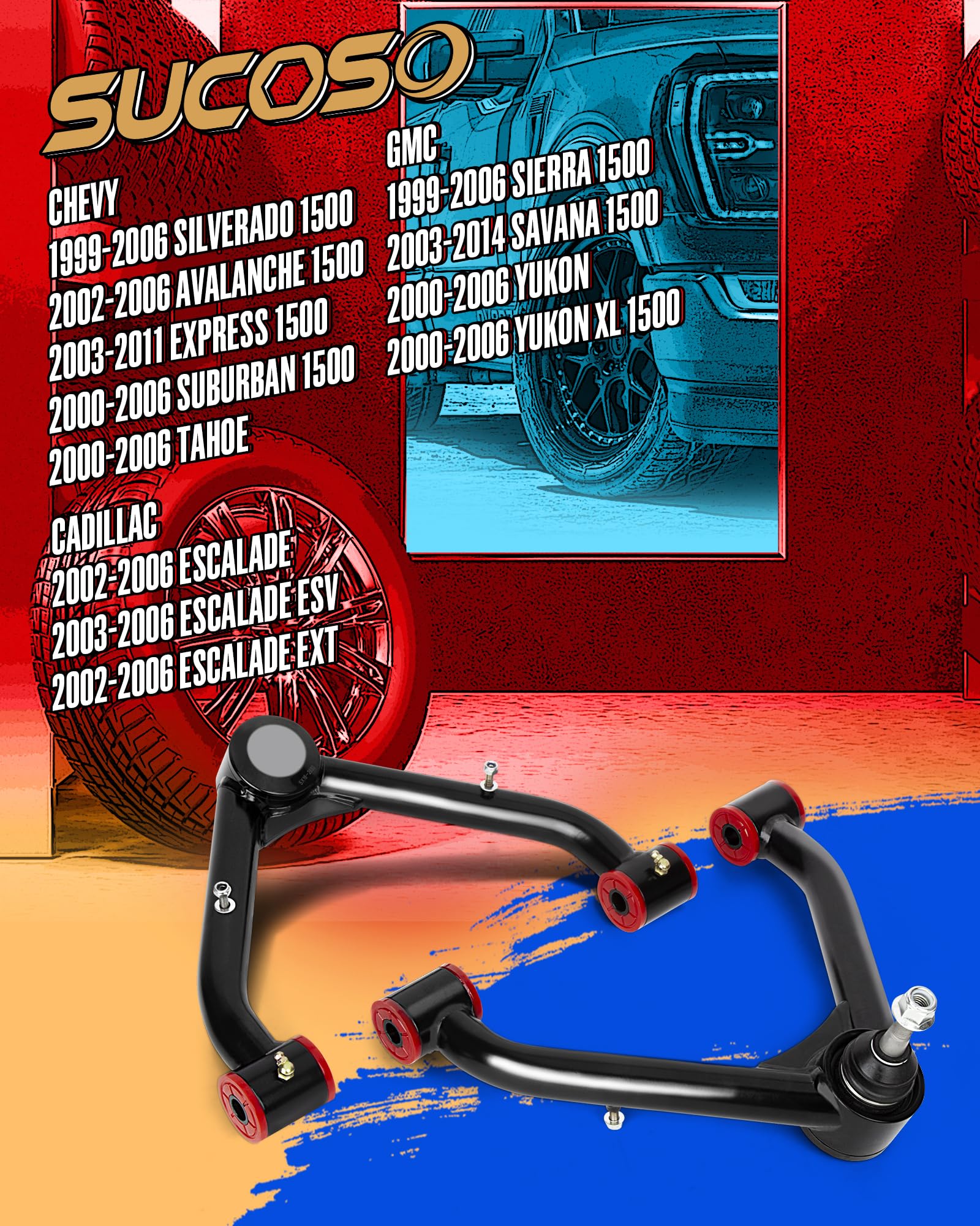 2-4 inch Front Upper Control Arms For 1999-2006 Chevy Silverado GMC Sierra 1500, 2-4'' Lift Adjustable Control Arm Constructed f