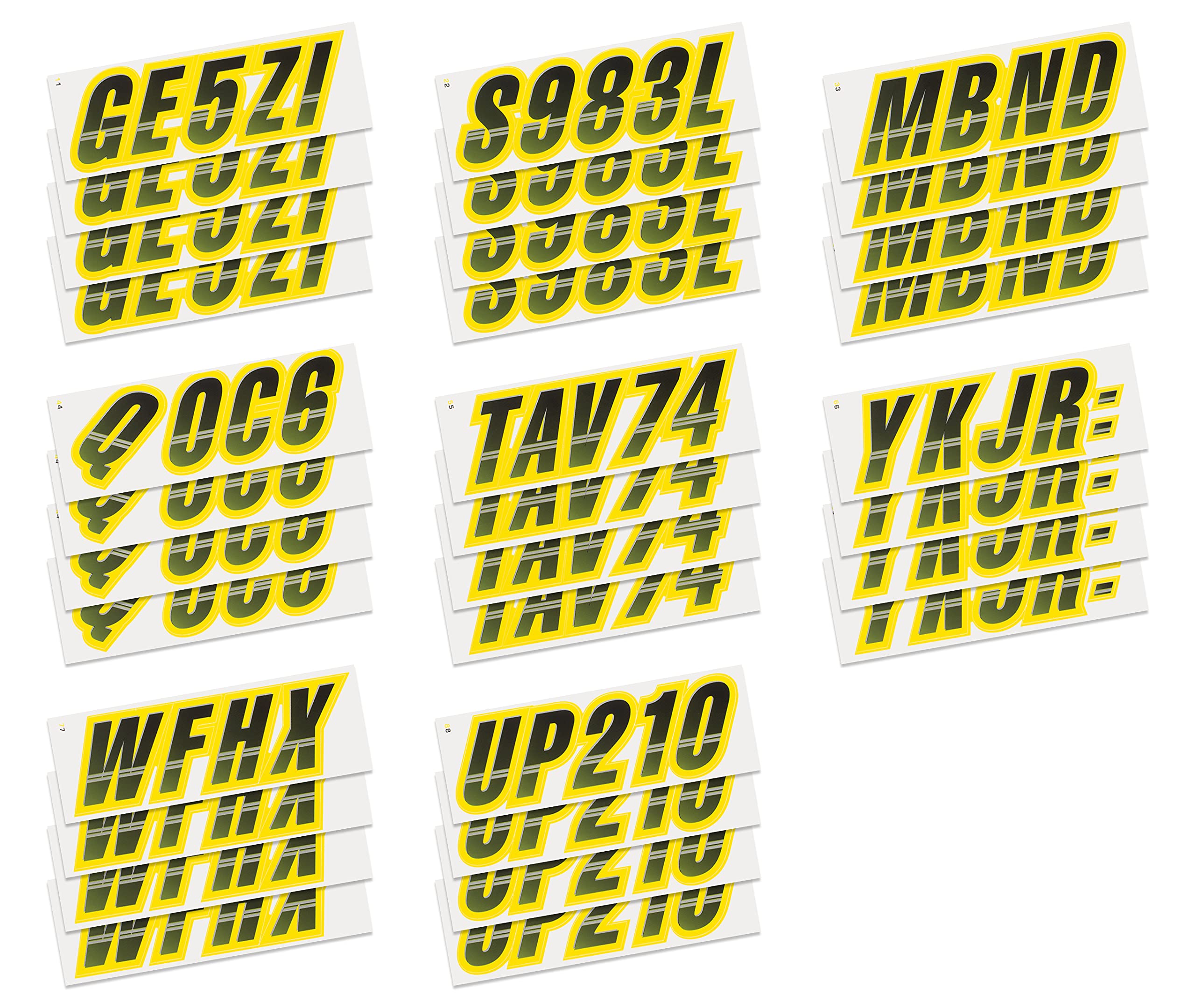 Stiffie Techtron Black/Electric Yellow 3 '' Boat & Pwc Registration Decals  Numbers Letters Stickers