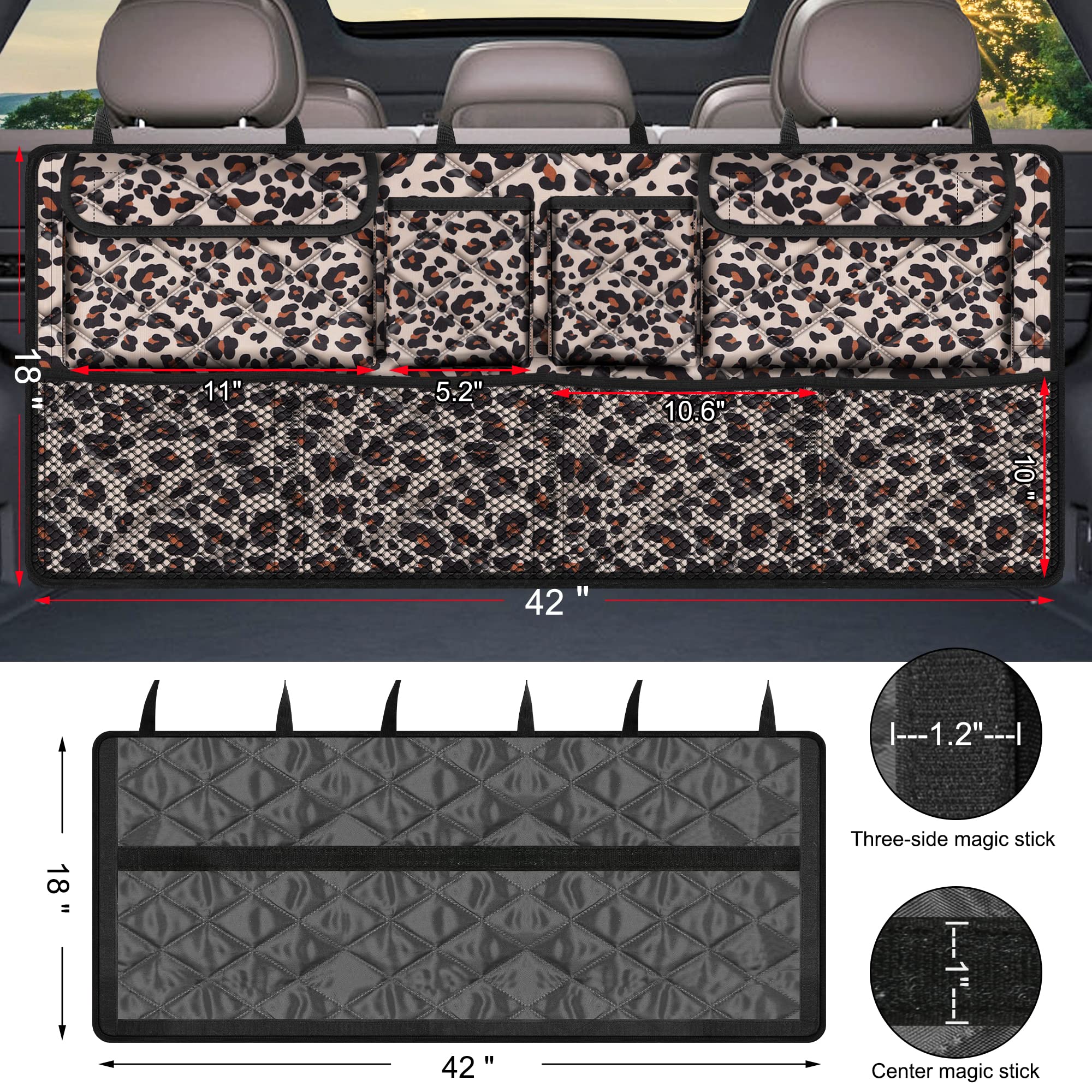 Car Trunk Organizer,Large Capacity Backseat Trunk Organizer(42''*18''),Collapsible Car Storage Bag With 8 Pocekt,Car Organizer F