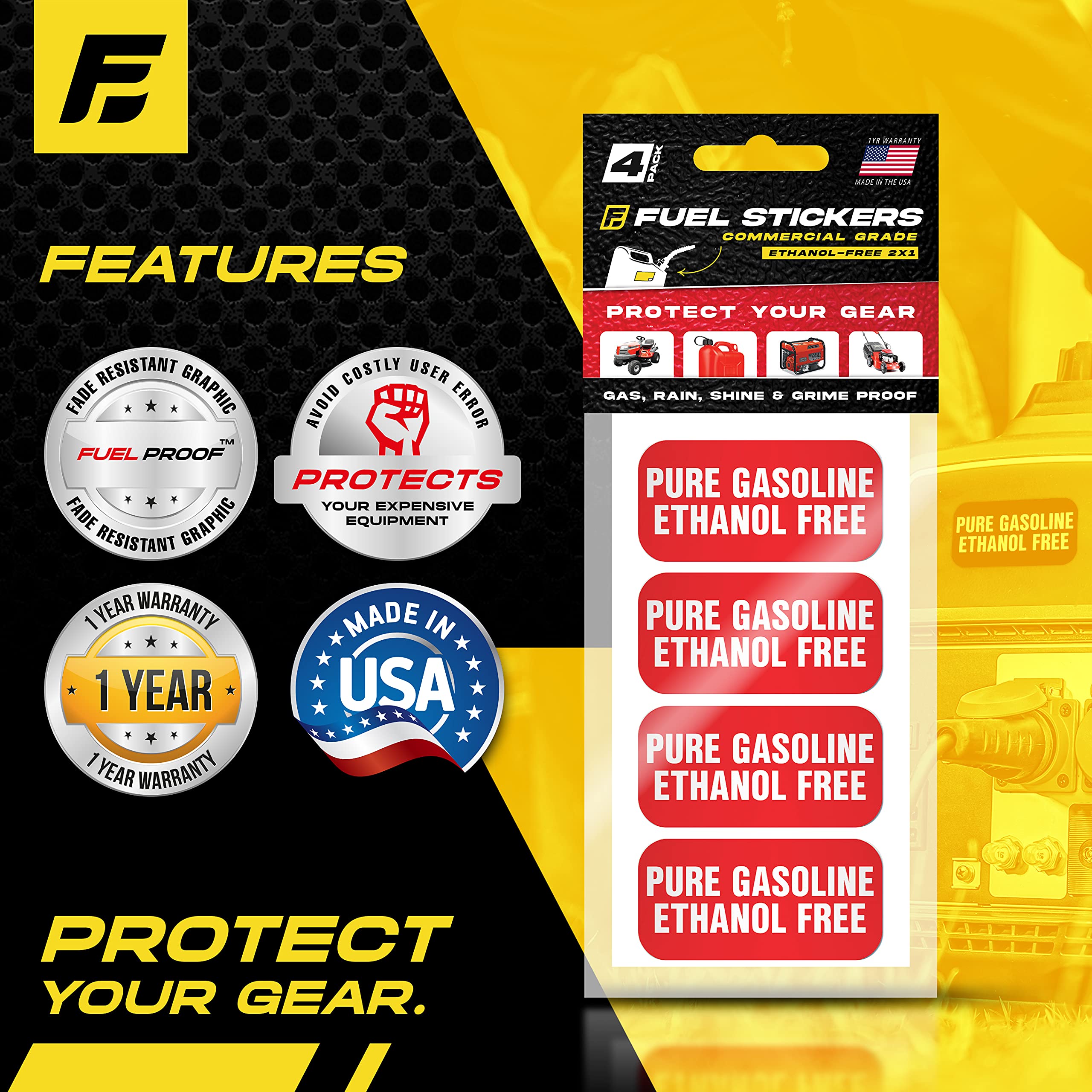 Ethanol Free Sticker, No Ethanol Labels For Fuel Cans, Mowers, Boats, Outdoor Power Equipment - Weather Proof, Extreme Stick, Commercial Grade Labels By Fuel Stickers - Usa Made (2X1 Inch), 20 Labels