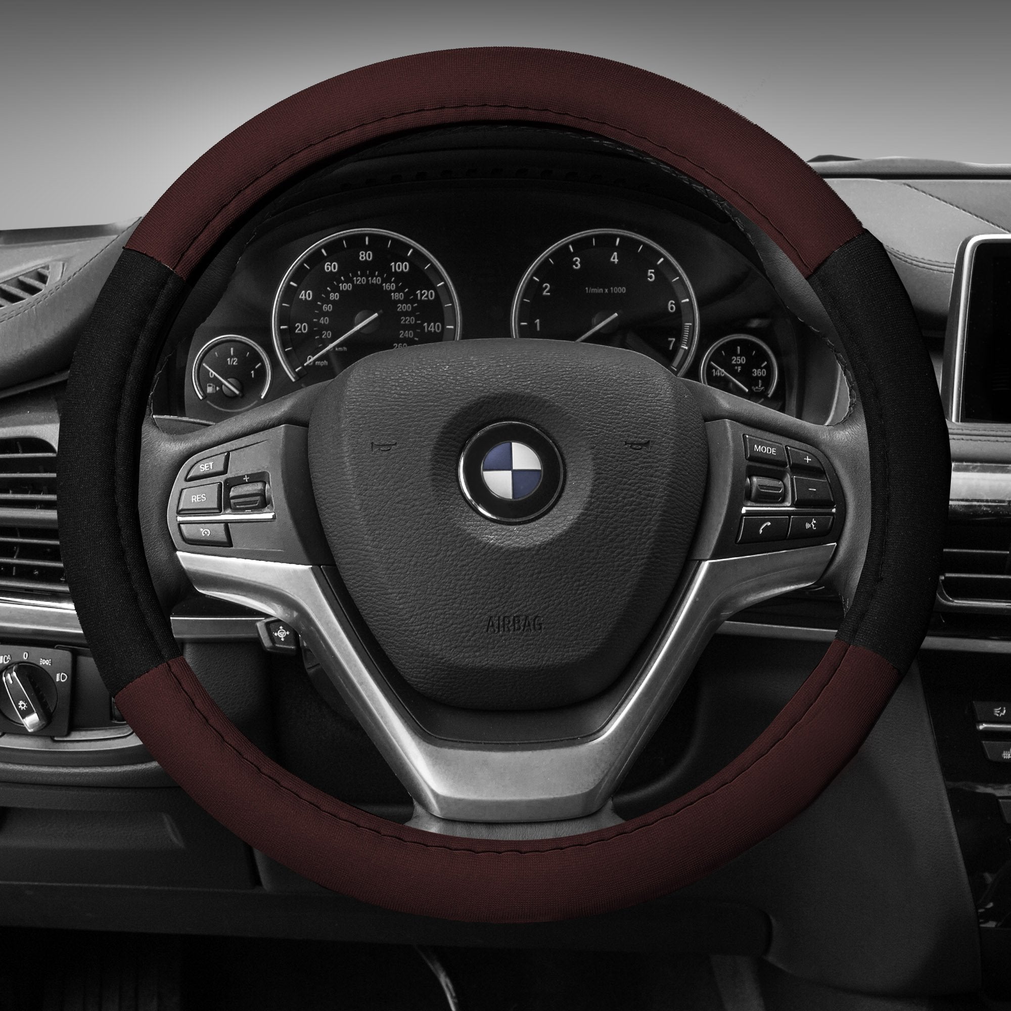 FH Group Universal Fit Modernistic and Seat Belt Pads Combo Set Steering Wheel Cover Fits Most Cars, SUVs Burgundy