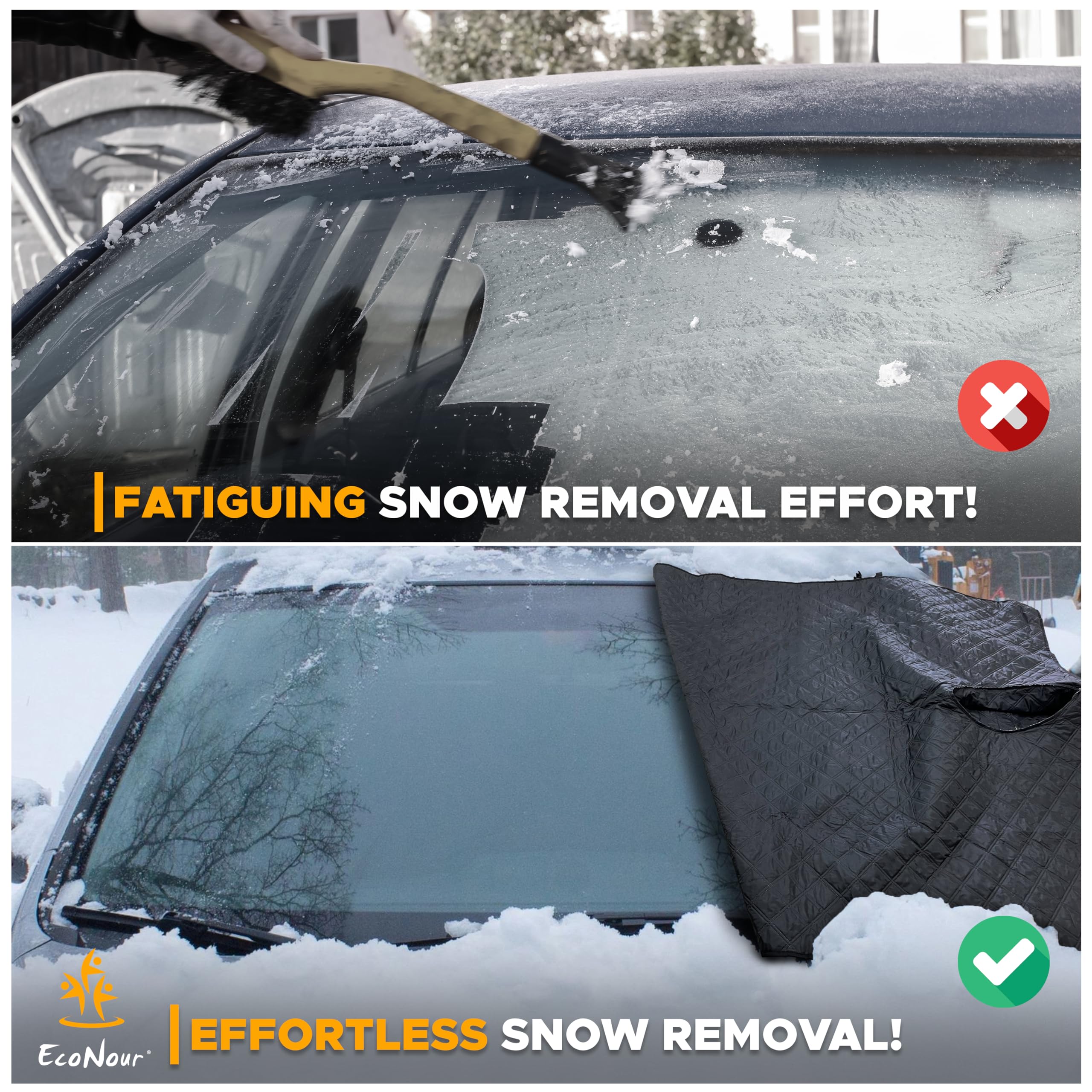 Econour Windshield Cover For Ice And Snow With Side Mirror Covers | 4-Layer Peva Windshield Snow Cover For All-Weather Protectio