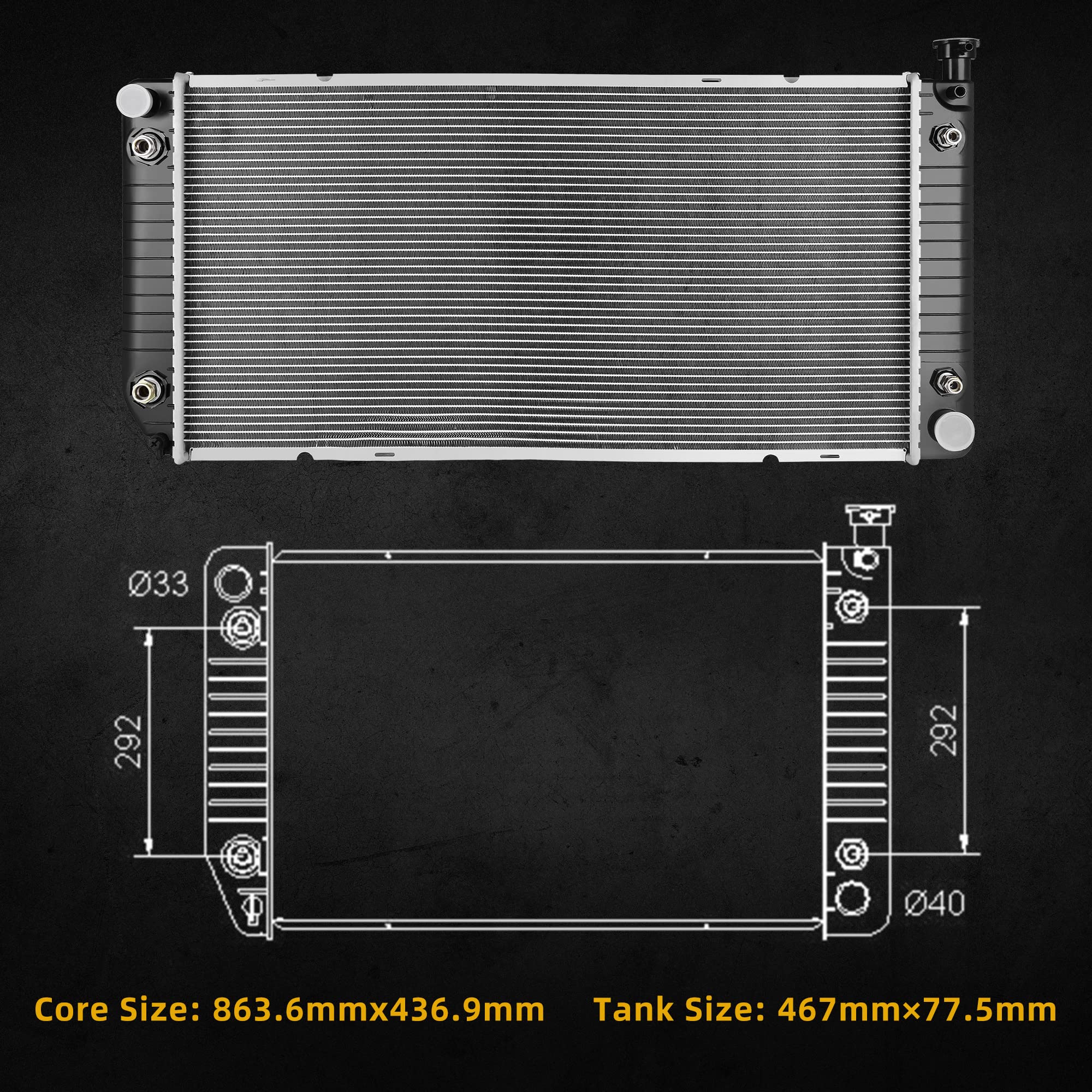 Dwvo Radiator Compatible With Chevy Gmc Suburban Yukon Tahoe Pickup Escalade C1500 C2500 C3500 K1500 K2500 K3500 5.0L 5.7L V8 A/