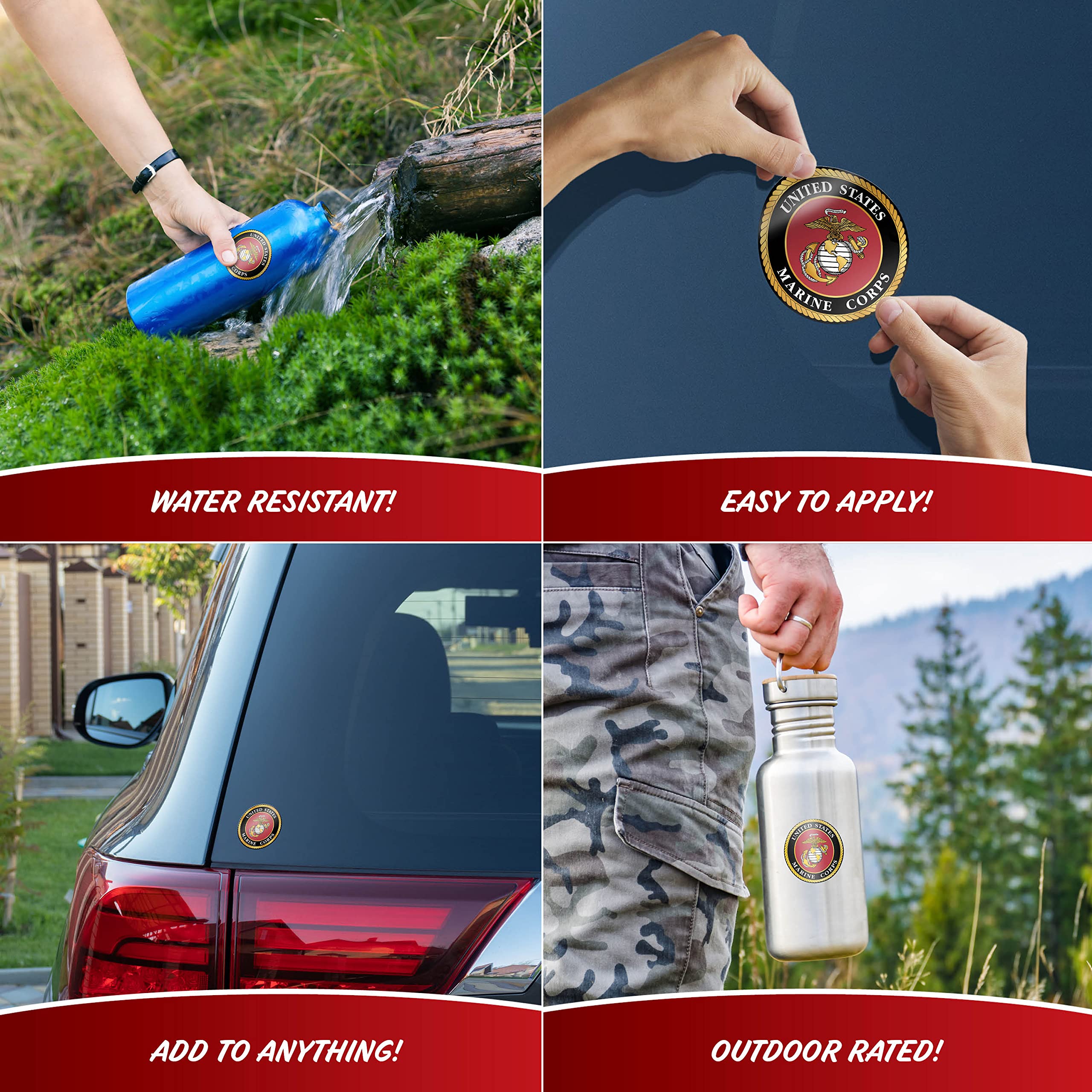 Decalcomania - 4 Piece Us Marine Corps Logo Decals - Usmc Military Stickers For Truck Car Phone Tablet Laptop - 1.75'' To 4'' Ma