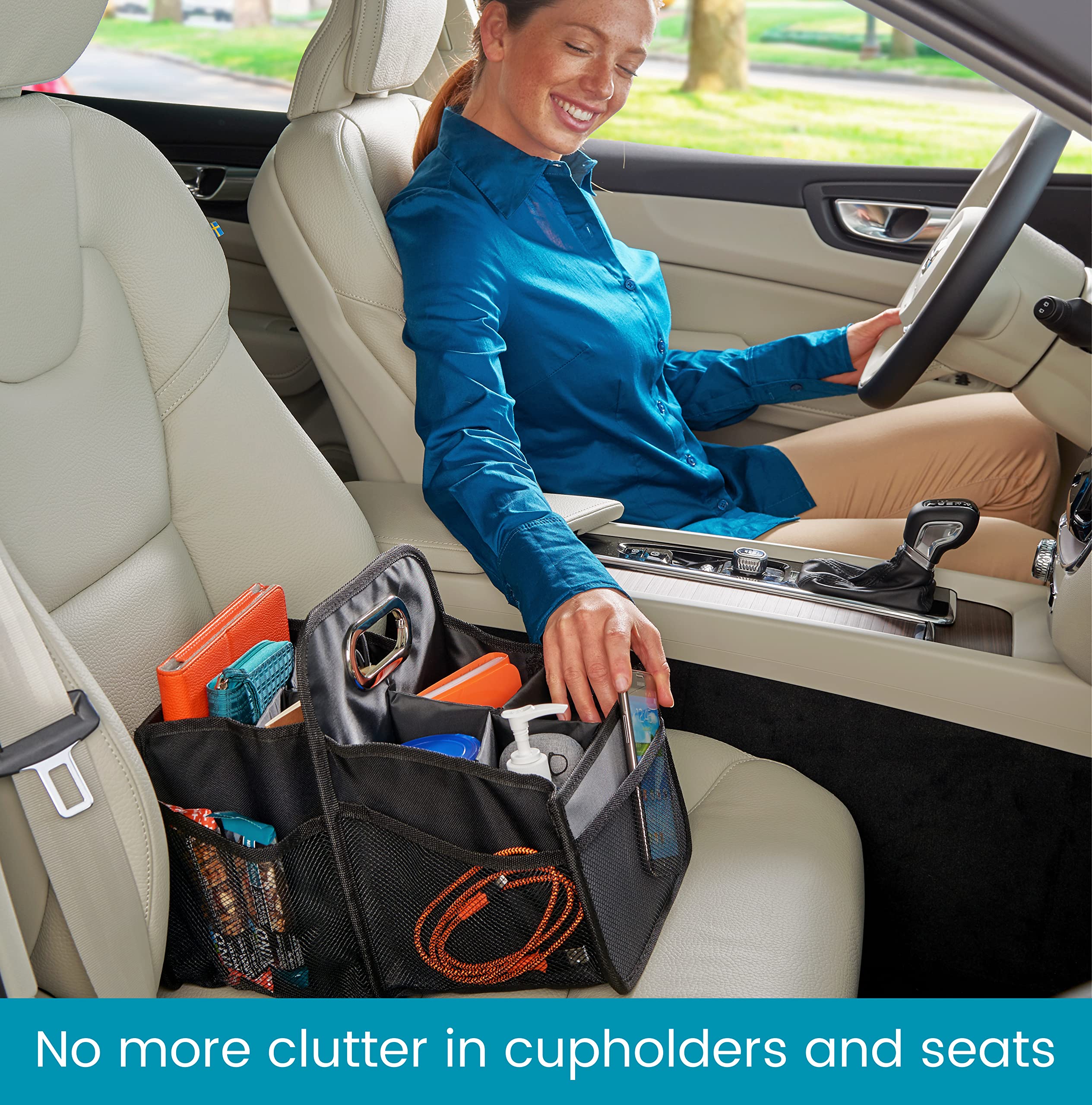 High Road Car Caddy With Cup Holders - Front Seat Organizer For Drivers Or Back Seat Organizer For Kids - Portable Car Organizer