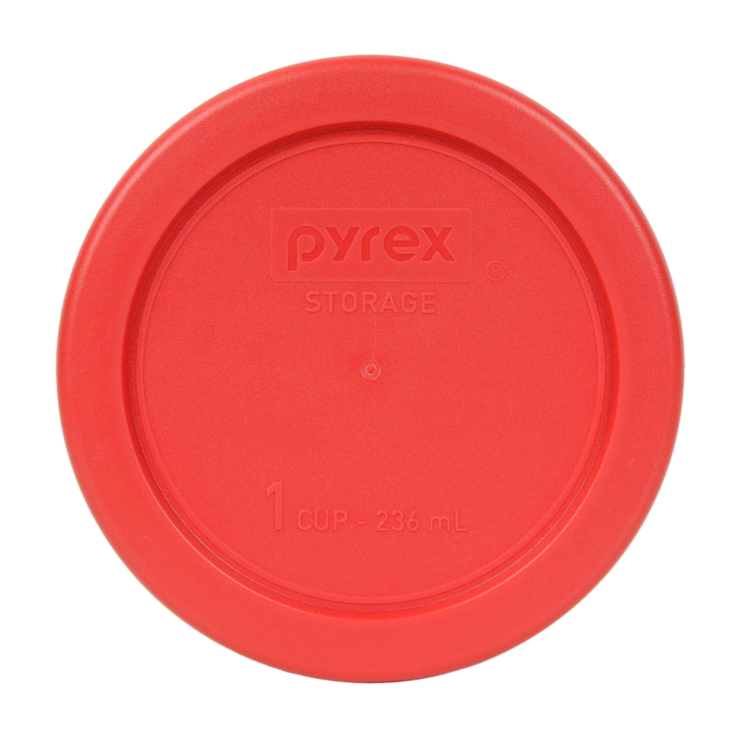 Pyrex 7202-Pc Red Round 1 Cup Plastic Storage Lid - Original Genuine Pyrex Lids - 6 Pack - Made In The Usa