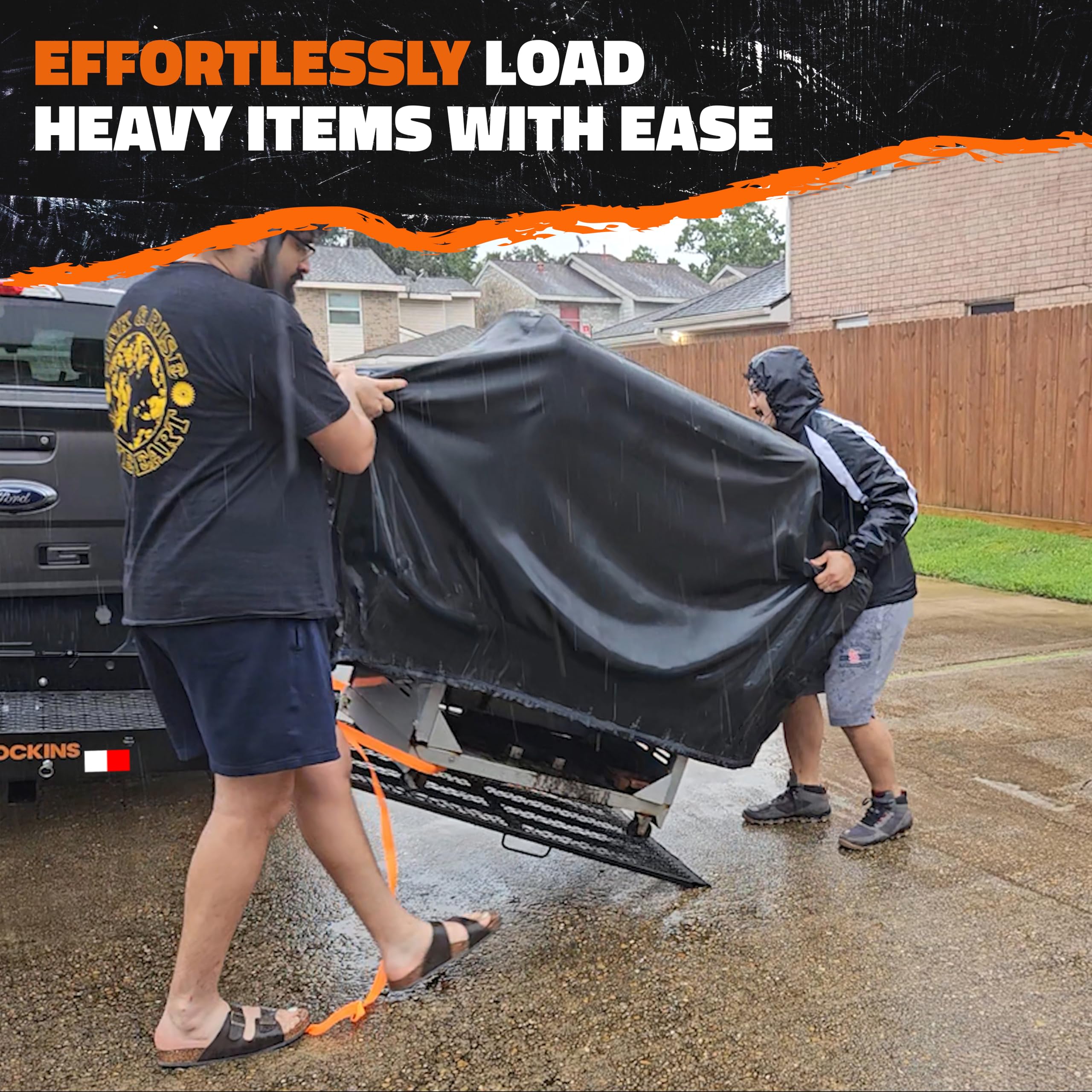 Mockins 48''x28.5''x4'' Heavy Duty Trailer Hitch Cargo Carrier with Ramp for Wheelchair | 500 Lbs. Capacity Folding Steel Cargo