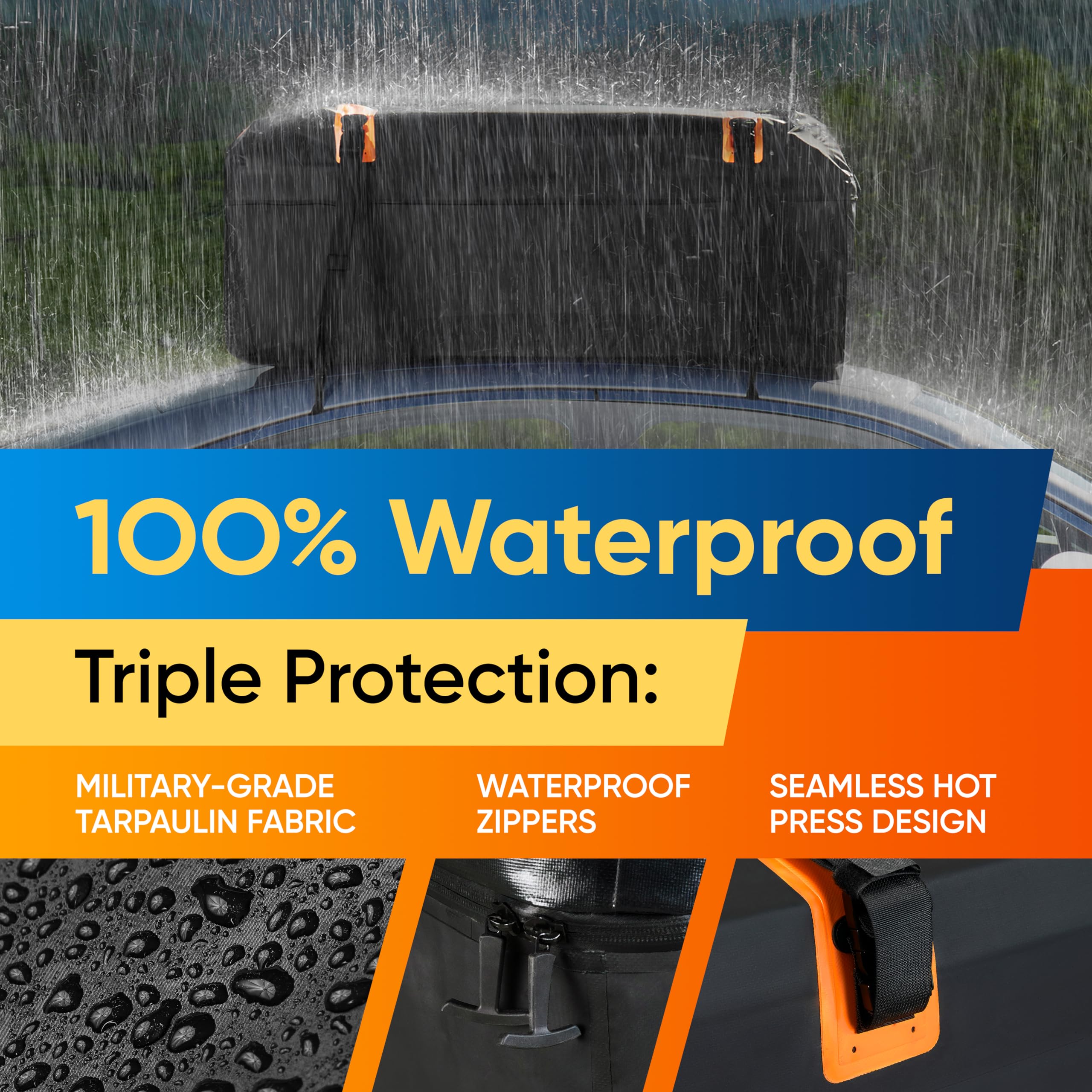 Bagmate Car Roof Bag - Car Rooftop Cargo Carrier Bag – 19 Cubic Ft Waterproof Roof Rack Cargo Carrier, Includes Anti-Slip Mat, 4 Door Hooks, Reinforced Zipper/Buckle, With Or Without Rack