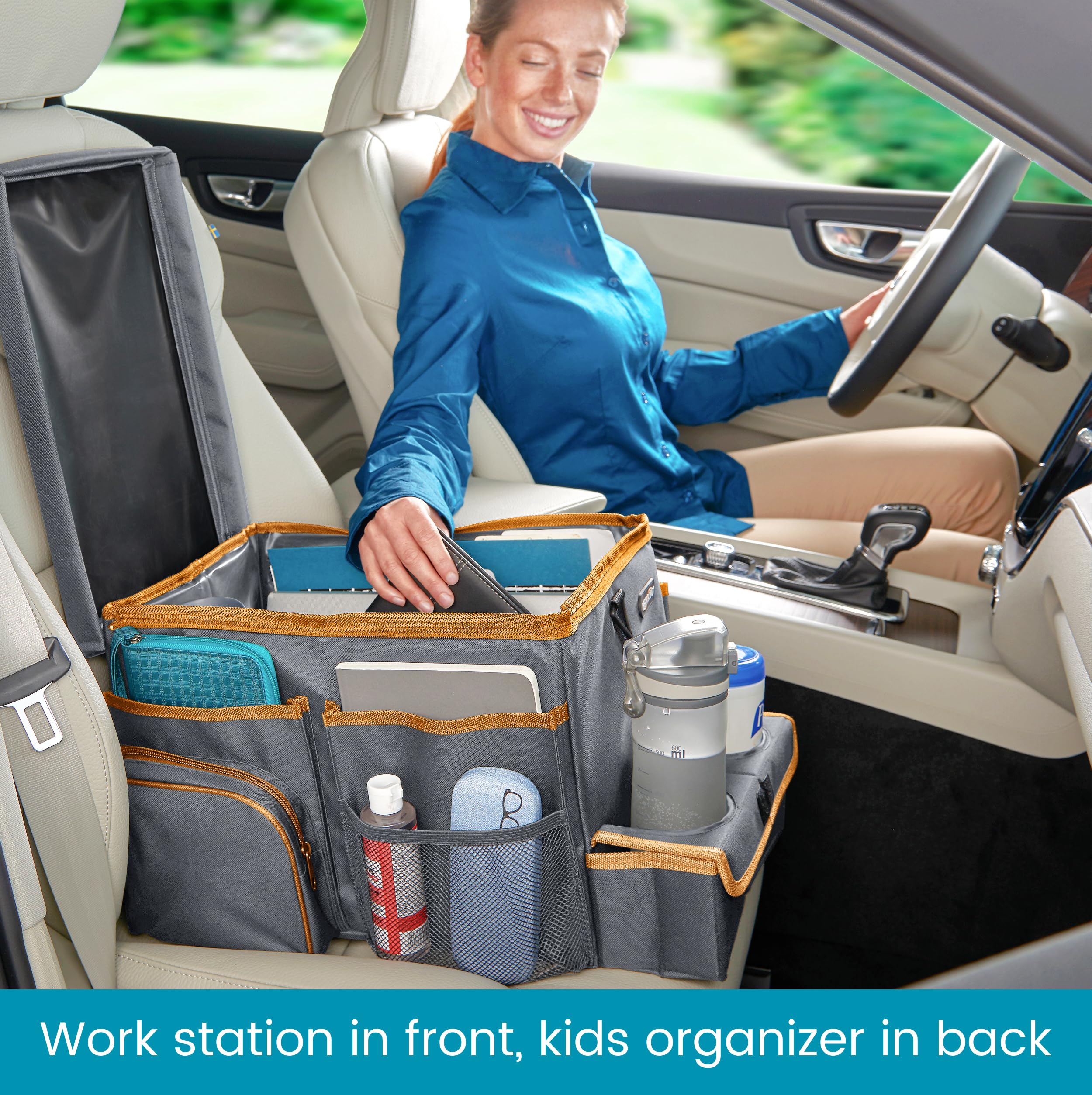 High Road Carhop Car Organizer With Cooler - Back Seat Organizer For Kids Or Front Seat Organizer For Drivers With Cup Holder Bi