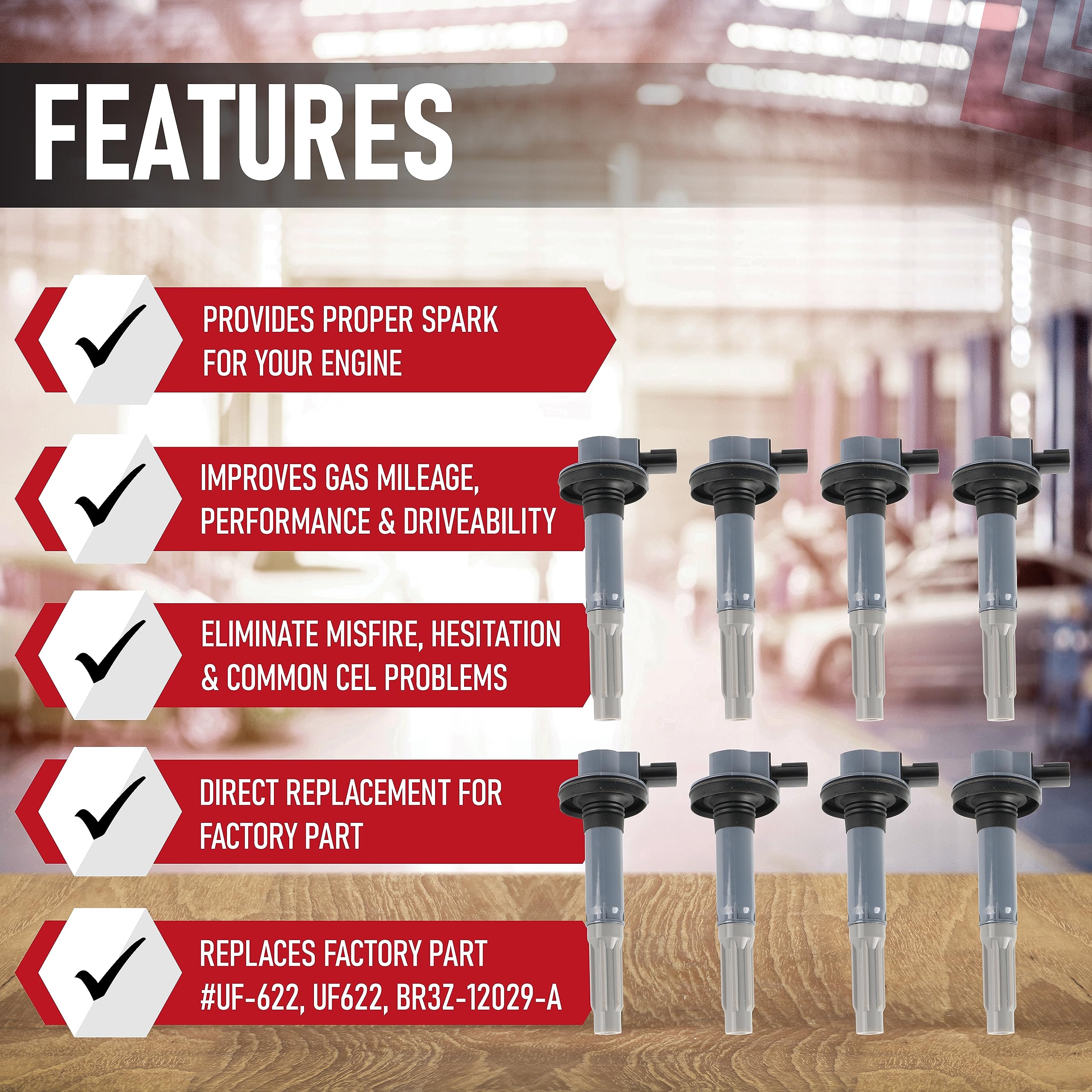 Ignition Coil Pack Set Of 8 - Compatible With Ford 5.0L Vehicles - 2011-2016 F-150, 2011-2020 Lobo, 2011-2015 Mustang - Replaces