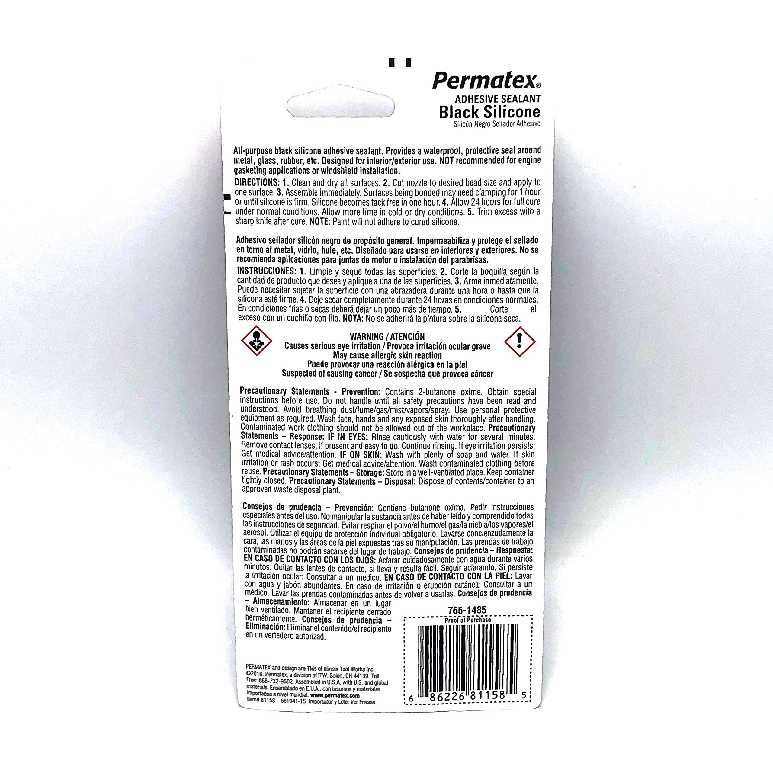 Permatex 81158 Black RTV Silicone Sealant. 3 oz.