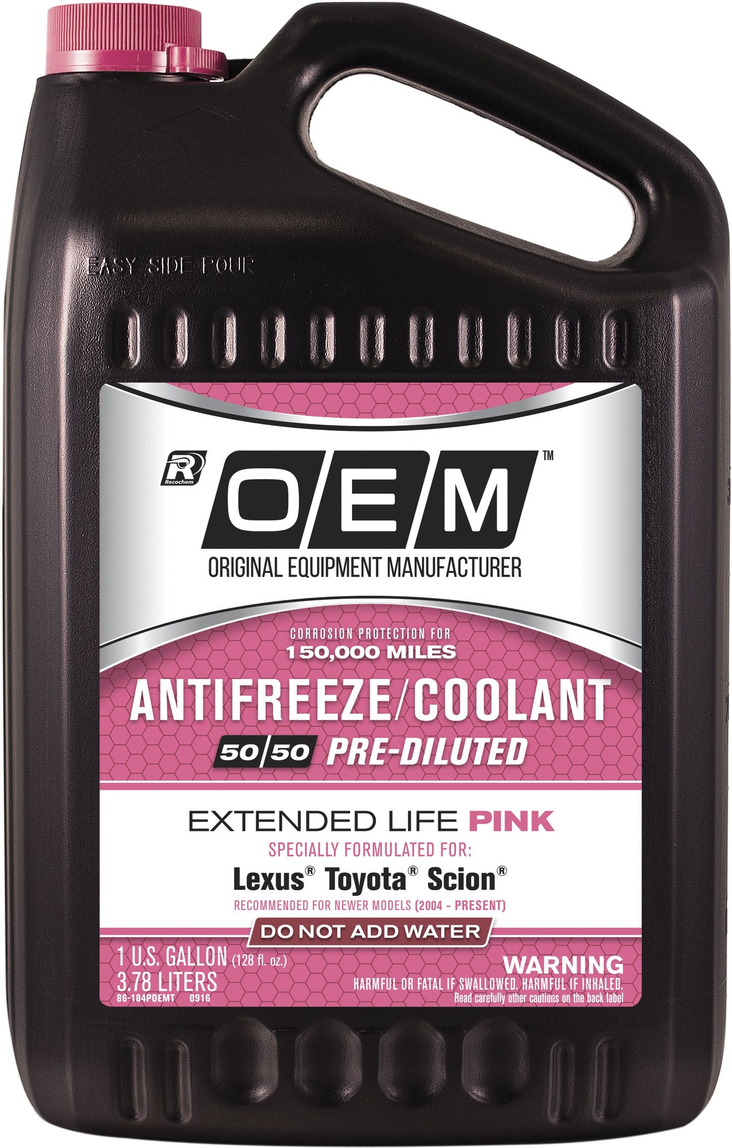 Recochem Oem 86-184Poemt Pink Premium Antifreeze 50/50 Extended Life Pink, 1 Gallon, 1 Pack