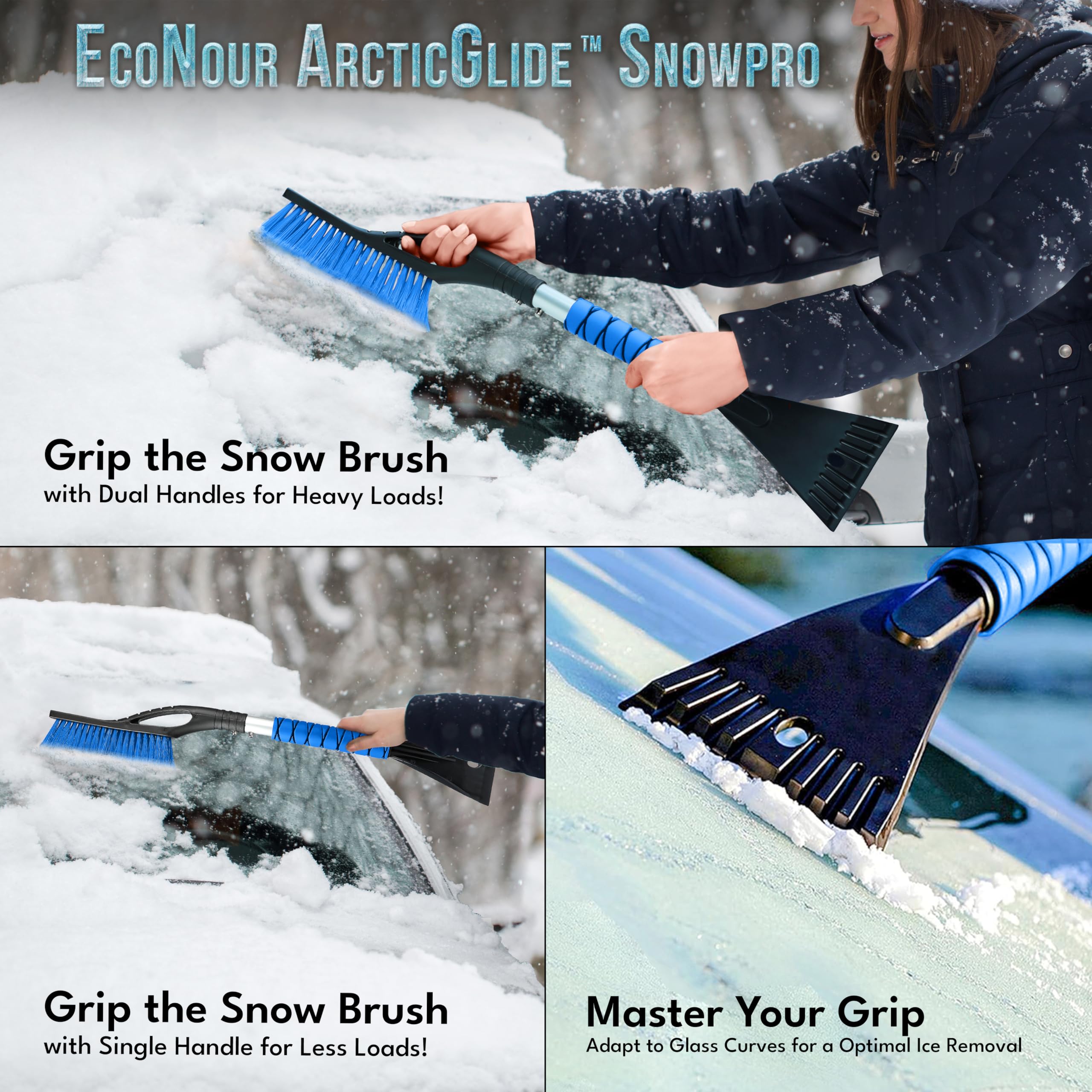 Econour 27'' Aluminum Car Snow Scraper And Brush (Orange, Red, Green & Blue) | Weaved Bristle Head With Metal Body Ice Scraper F