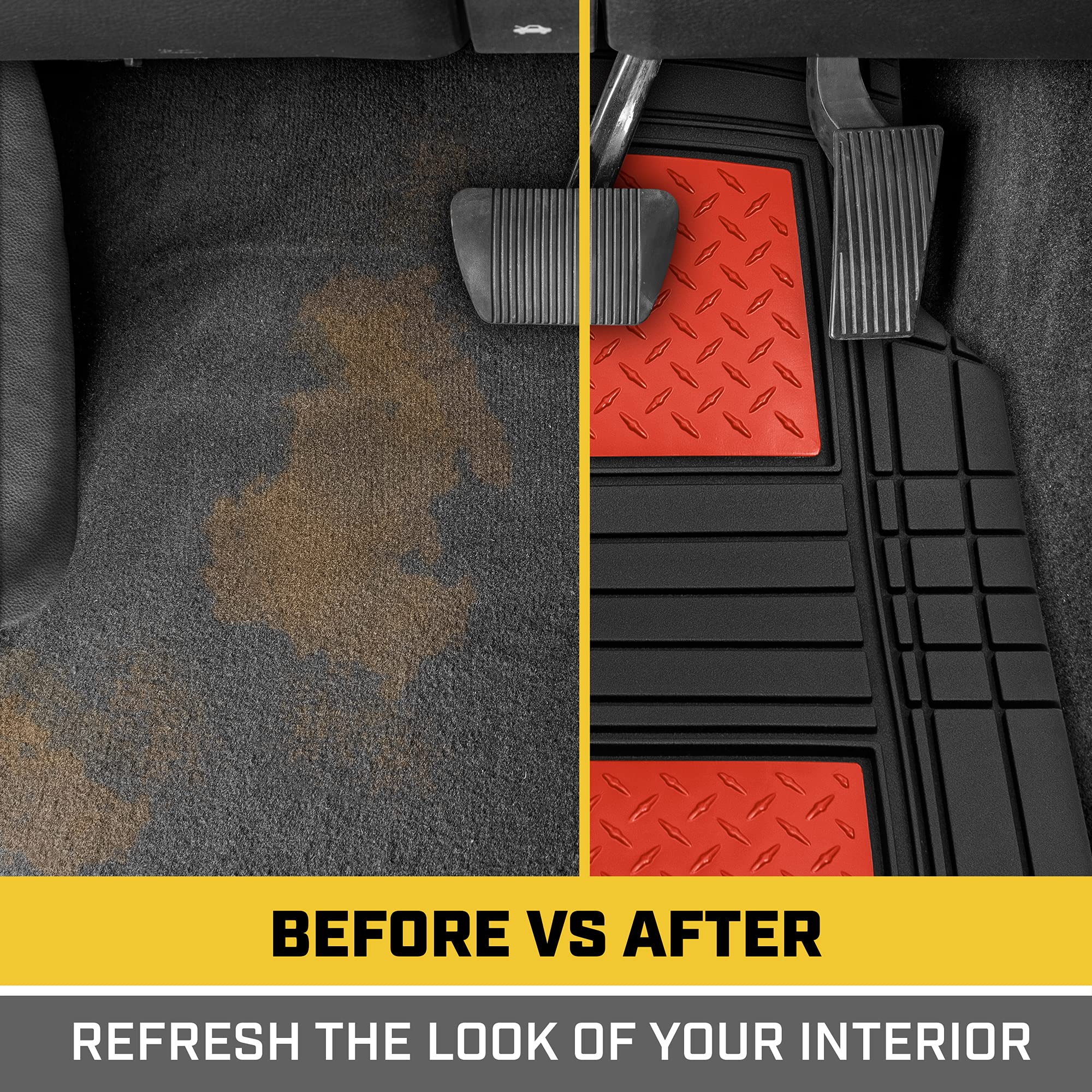 CAT DiamondShield Rubber Floor Mats for Cars, Trucks, SUVs - All Weather Protection Front & Rear Set With Heel Pad & Anti-Slip B