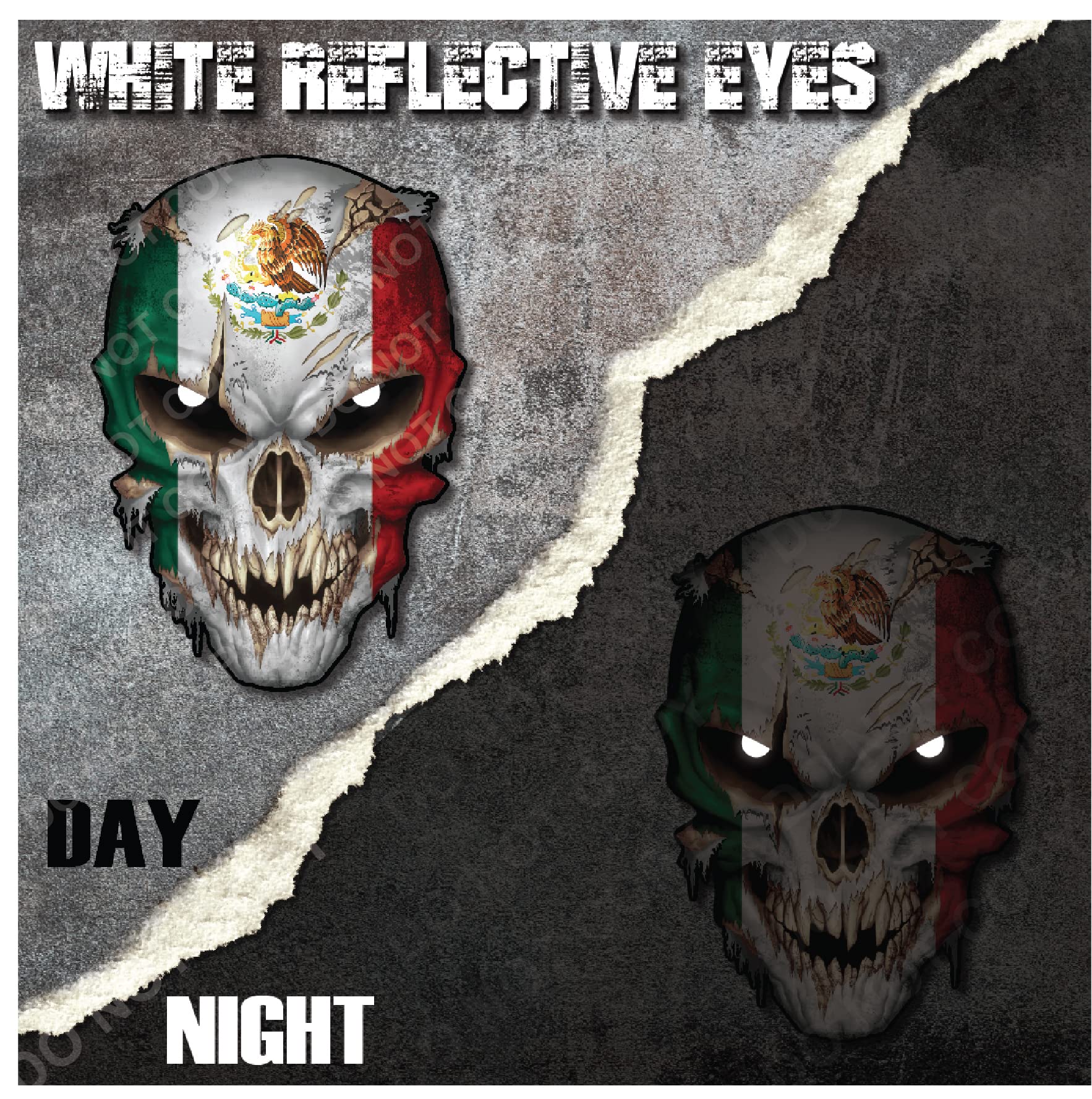 Decals By Haley Mexico Country Flag Skull Decal W/Reflective Eyes Mexican Pride - Universal Auto Skeleton Sticker For Car Truck