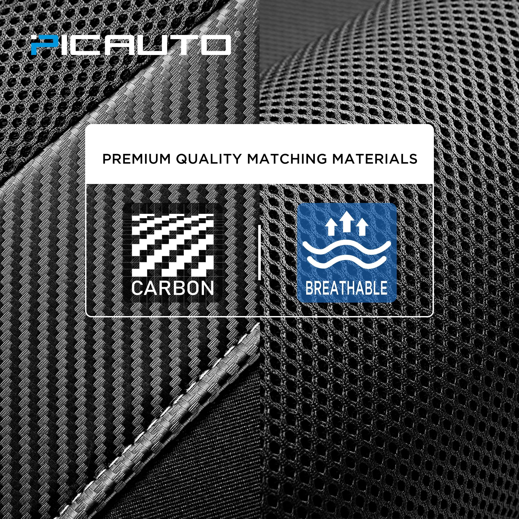 Pic Auto Car Seat Covers, High Back Full Set Automotive Seat Covers,Front And Rear Bench - Sports Carbon Fiber Mesh Design, Universal Fit Most Cars, Suvs, Trucks And Vans, Airbag Compatible (Black)