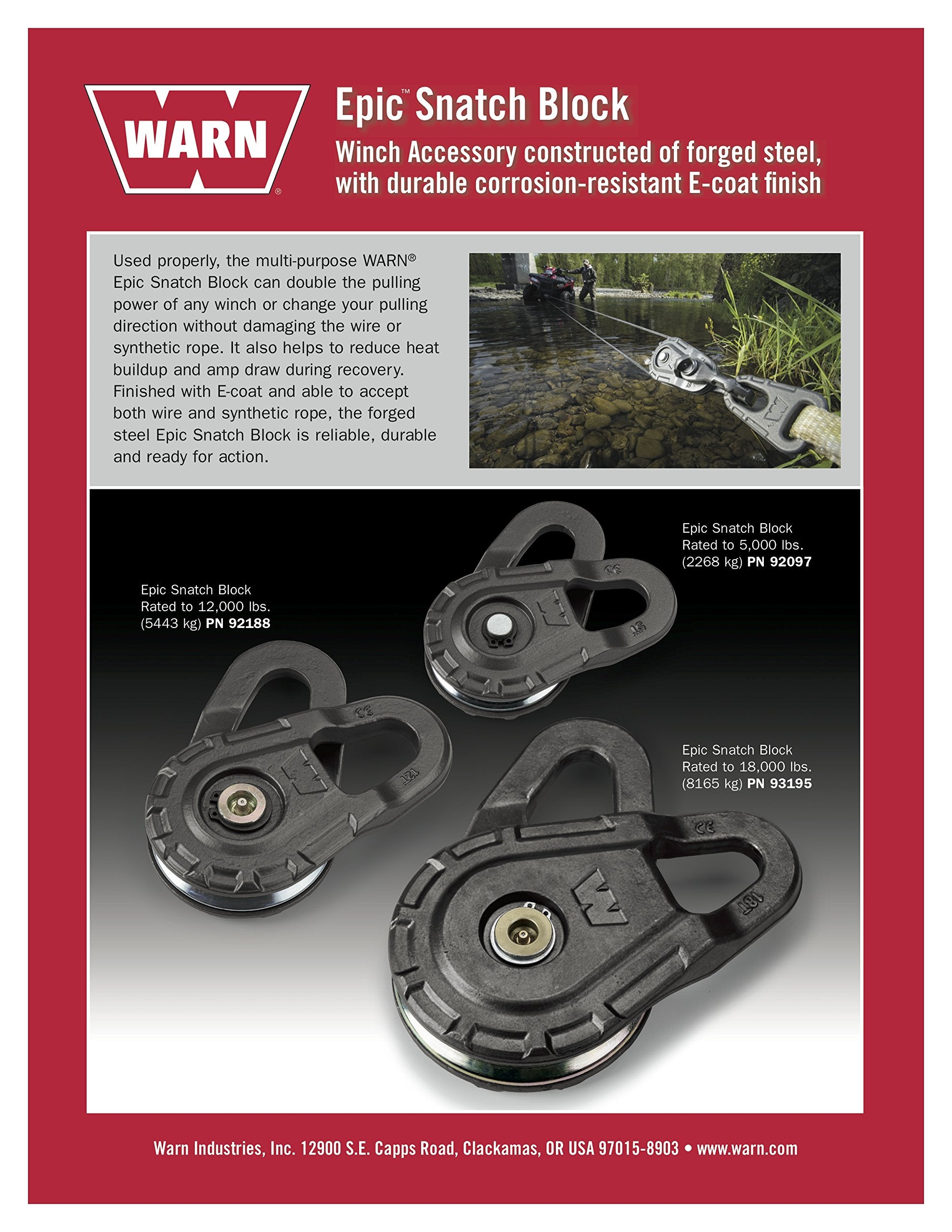 Warn 92097 Epic Powersports Multi-Purpose Snatch Block, 2.75 Ton (5,500 Lb) Capacity