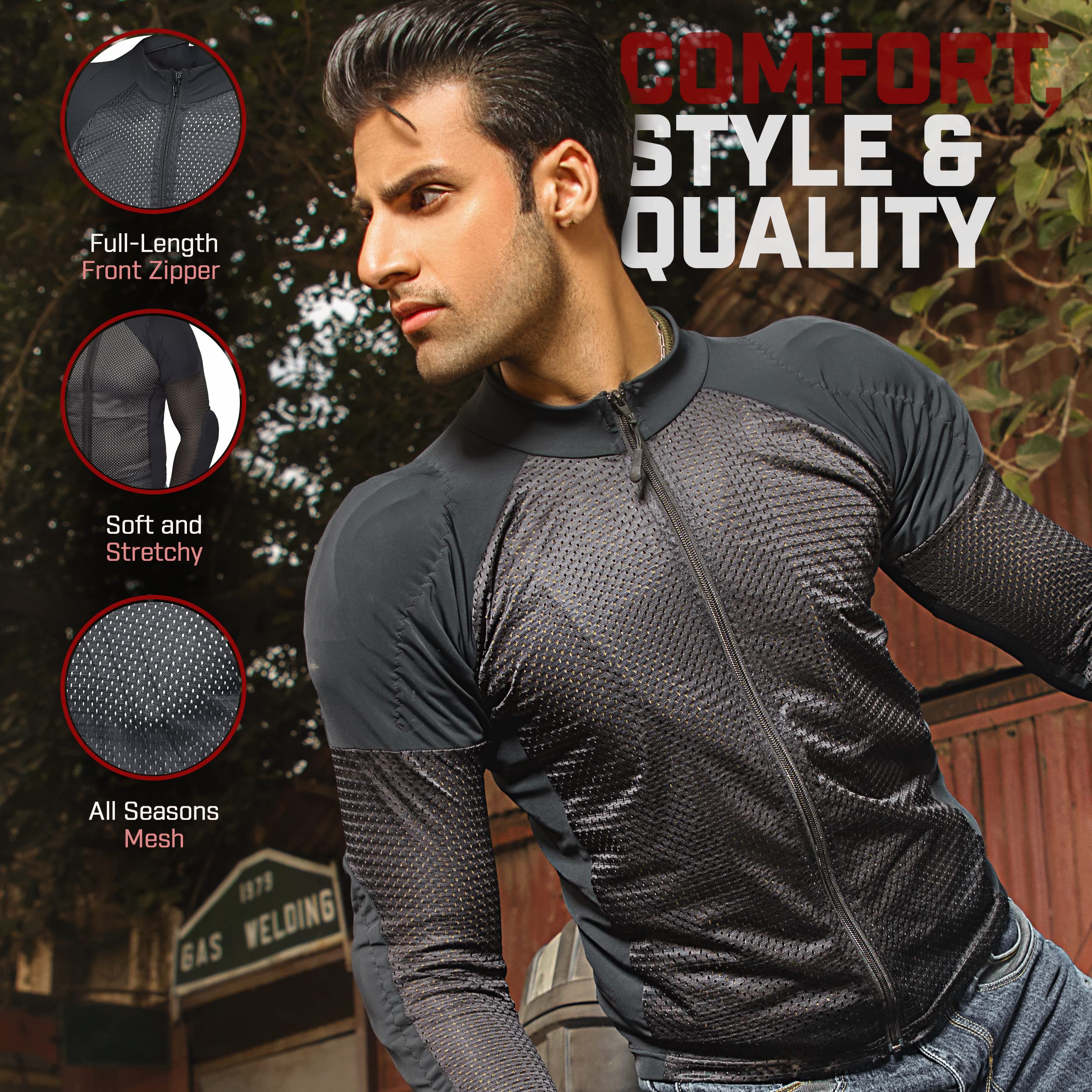 Wicked Stock Mesh Armored Motorcycle Shirt For Men & Women - Ce Level 2 Mesh Motorcycle Protective Shirt For Summer - Soft, Stretchy & Lightweight Motorcycle Armored Shirt With Removable Padding