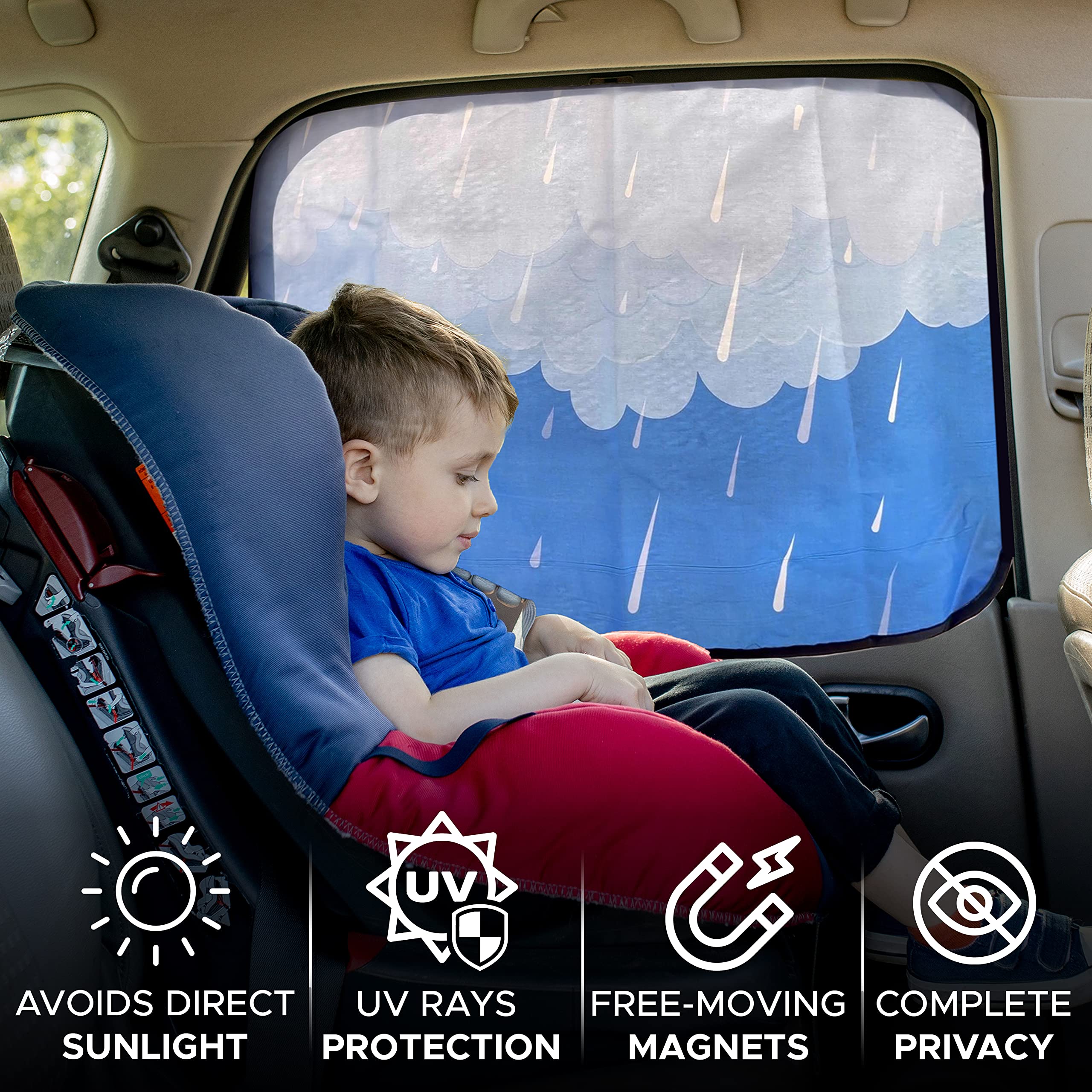 EcoNour Magnetic Side Window Sunshade (2 Pack) | Kids Car Window Shade Blocks Sunlight & Keeps You More Cooler | Universal Rear