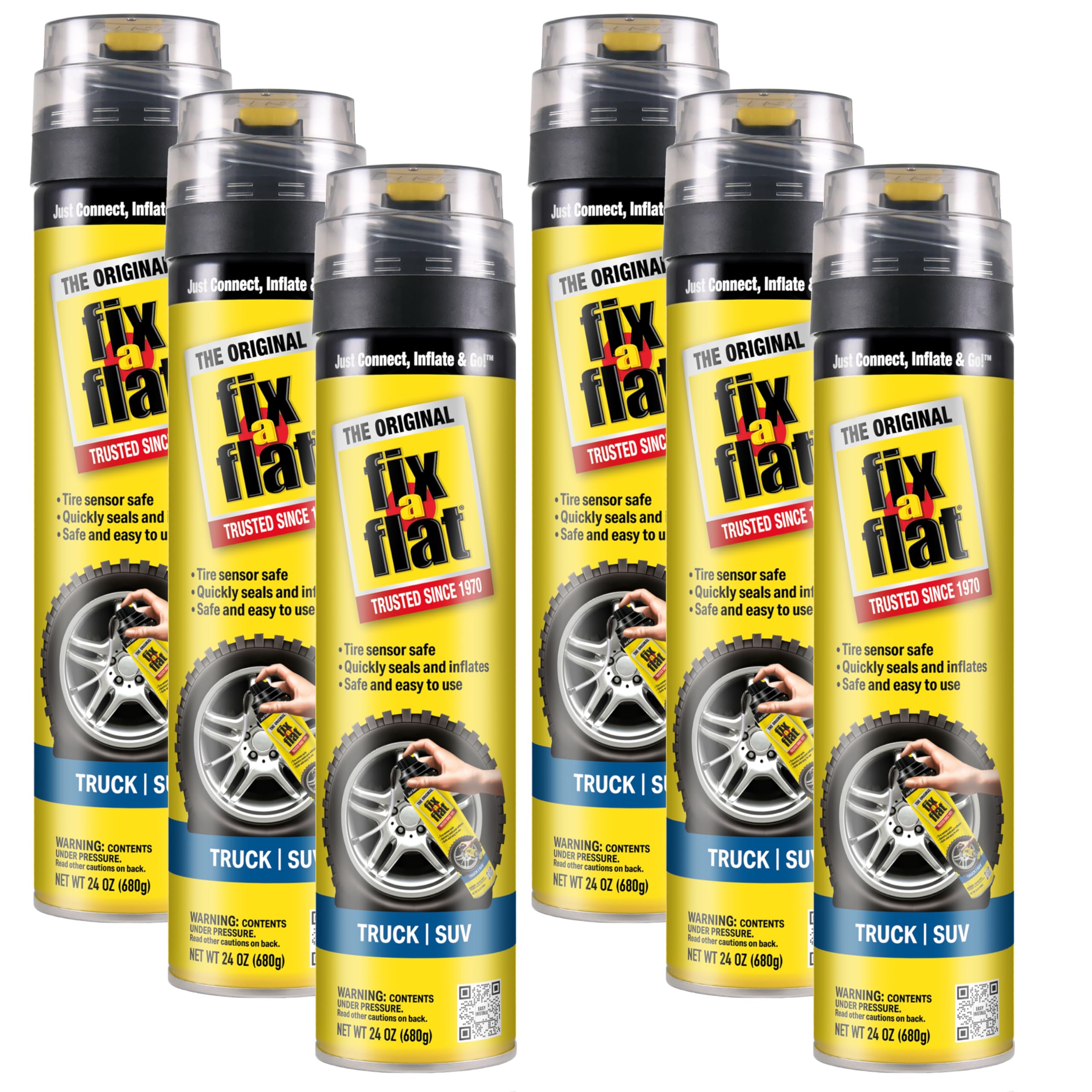 Fix-A-Flat S60369-6Pk Aerosol Emergency Flat Tire Repair And Inflator, For X-Large Tires, Eco-Friendly Formula, Universal Fit Fo