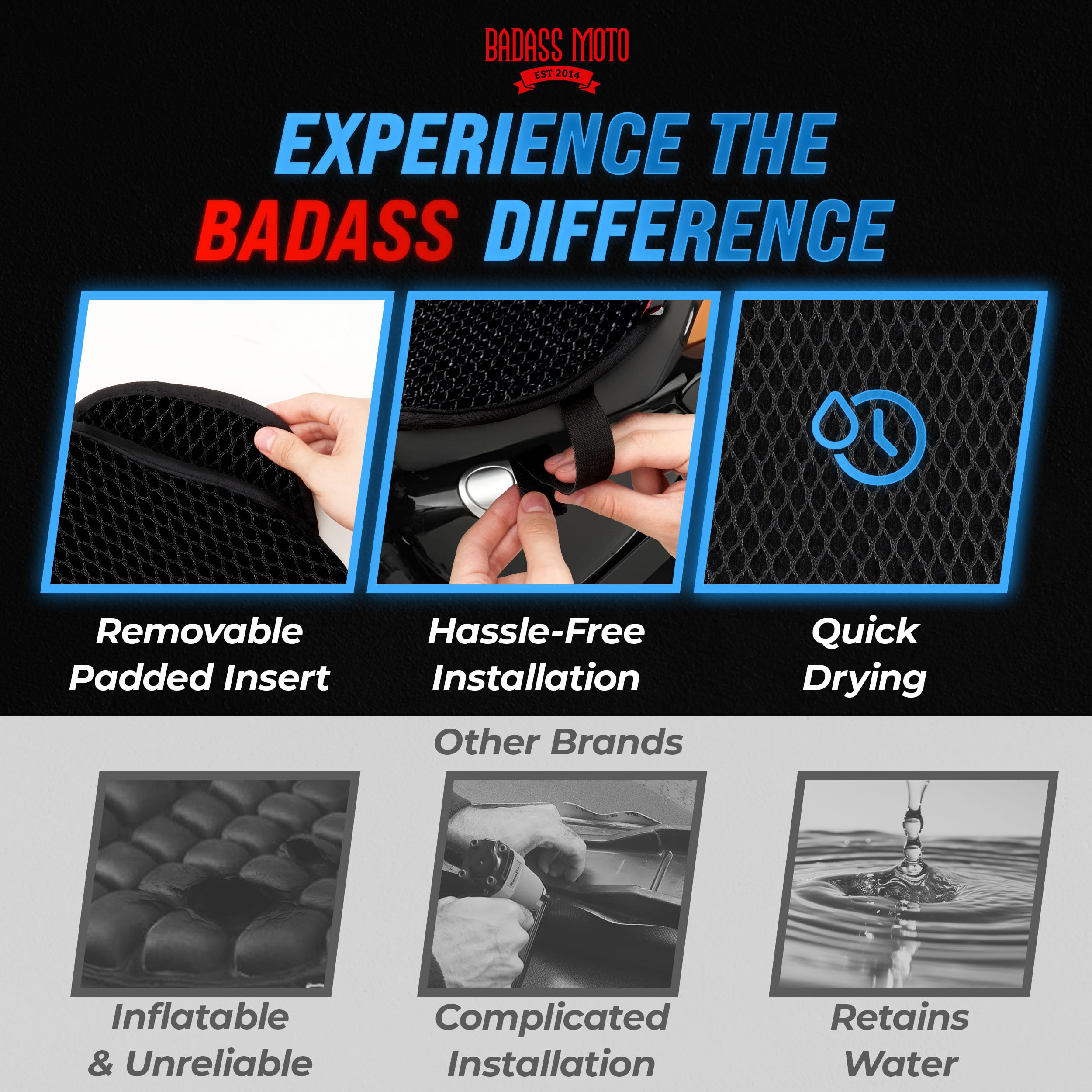 Badass Moto Cooling Motorcycle Seat Pad Airflow Motorcycle Seat Cushion 3D Mesh Air Flow Cool Sun Cover For Bike Seating Anti Sw