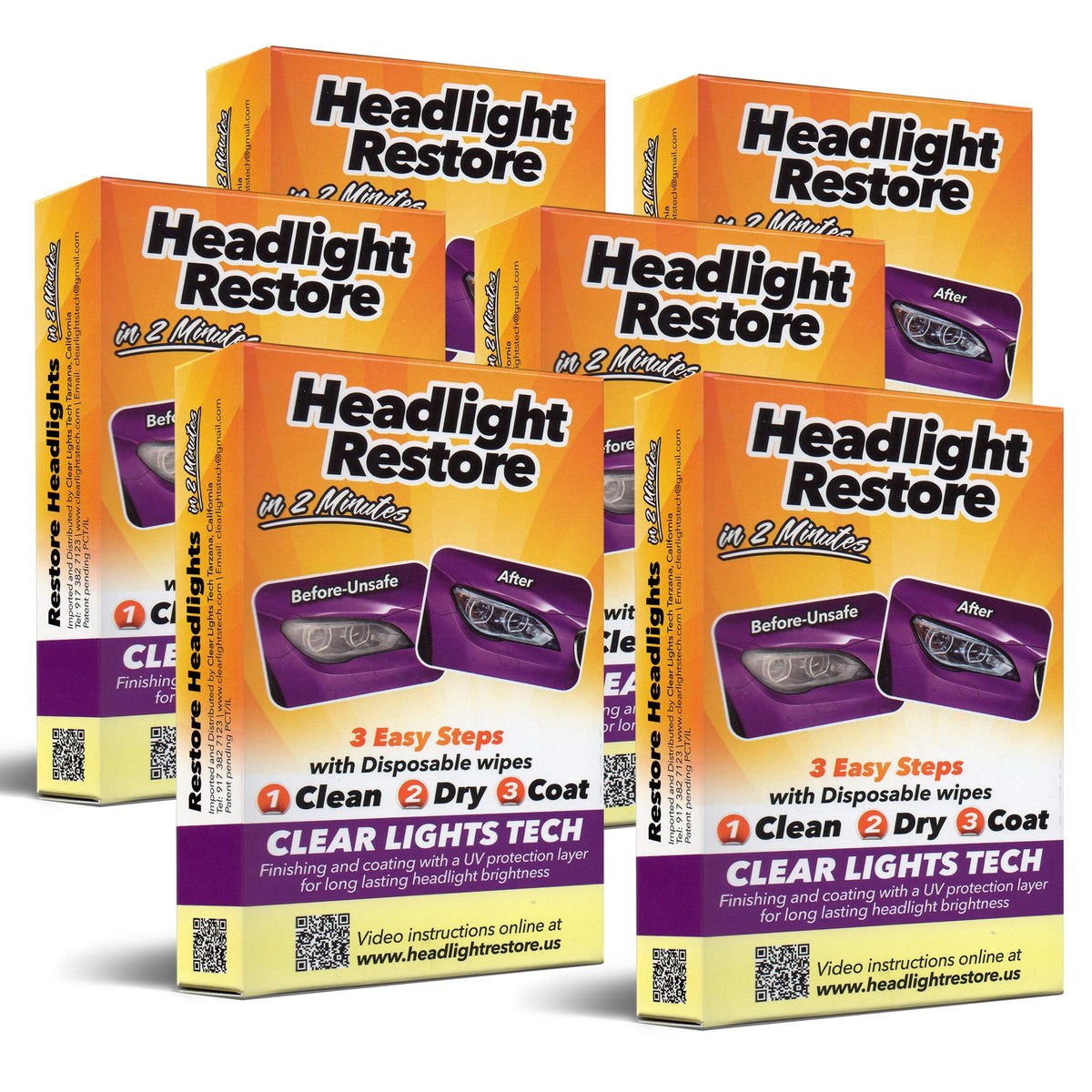 Clt Car Headlight Restoration Kit, Headlight Restorer Wipes (6)