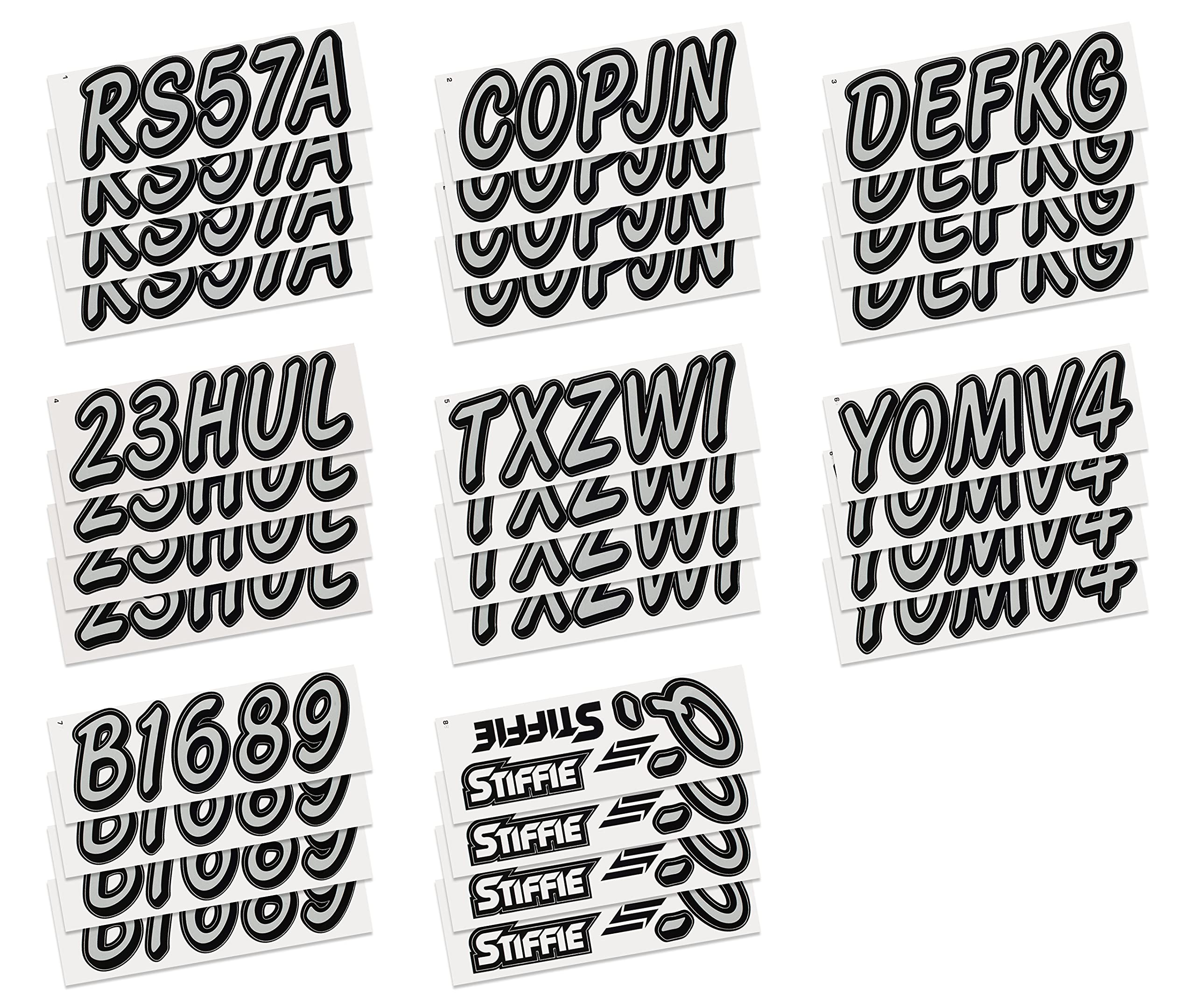 Whipline Solid Silver/Black 3 Alpha-Numeric Registration Identification Numbers Stickers Decals For Boats & Personal Watercraft
