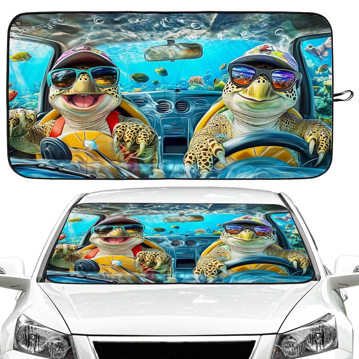 Sea Turtles Car Windshield Sun Shade Foldable Sunshade Front Window Cover Sun Visor Protector Accessories for Truck SUV (59x27.5
