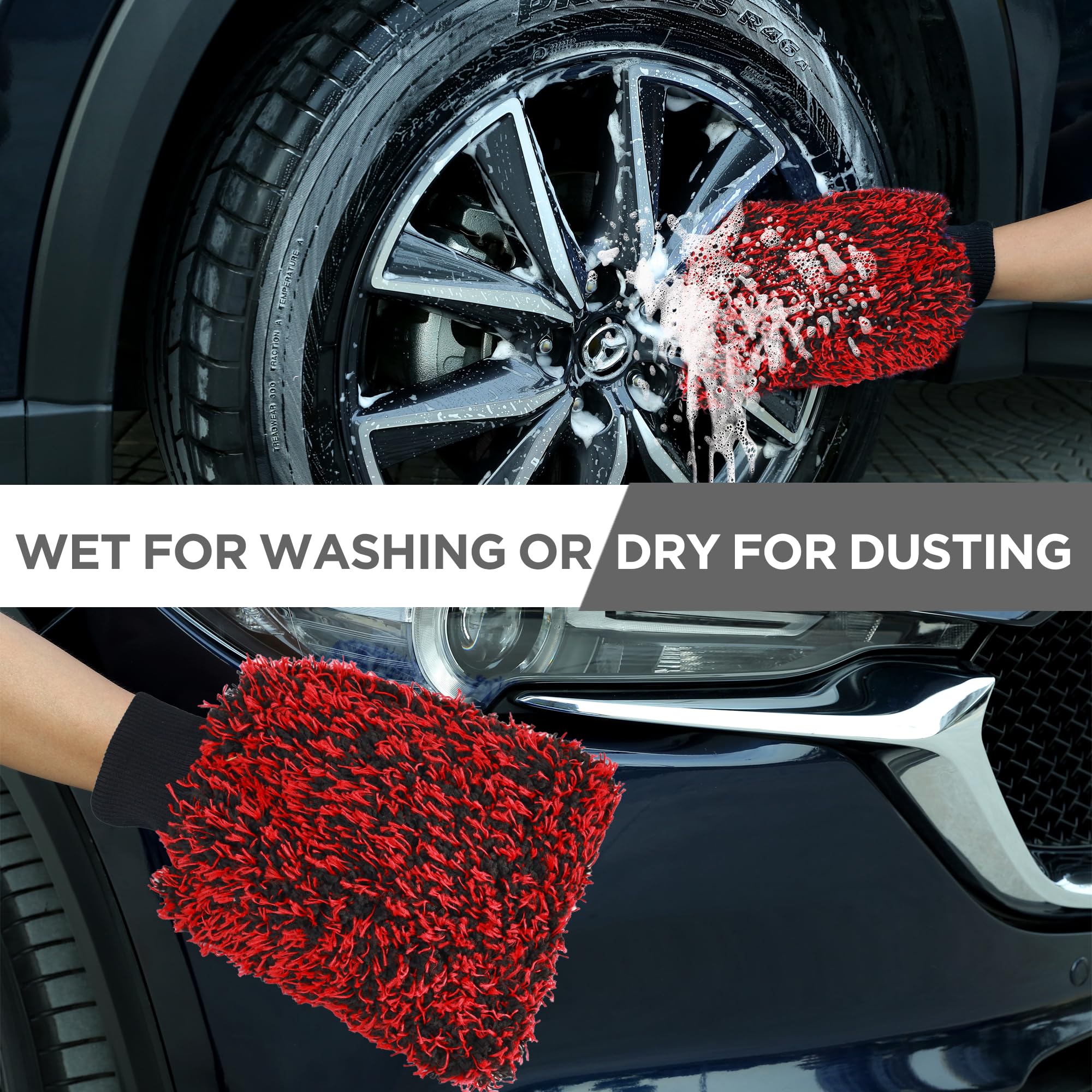 Takavu New Car Wash Mitt, 2 Pack Premium Cyclone Microfiber Washing Gloves, Holds Tons Of Sudsy Water For Effective Washing, Mac