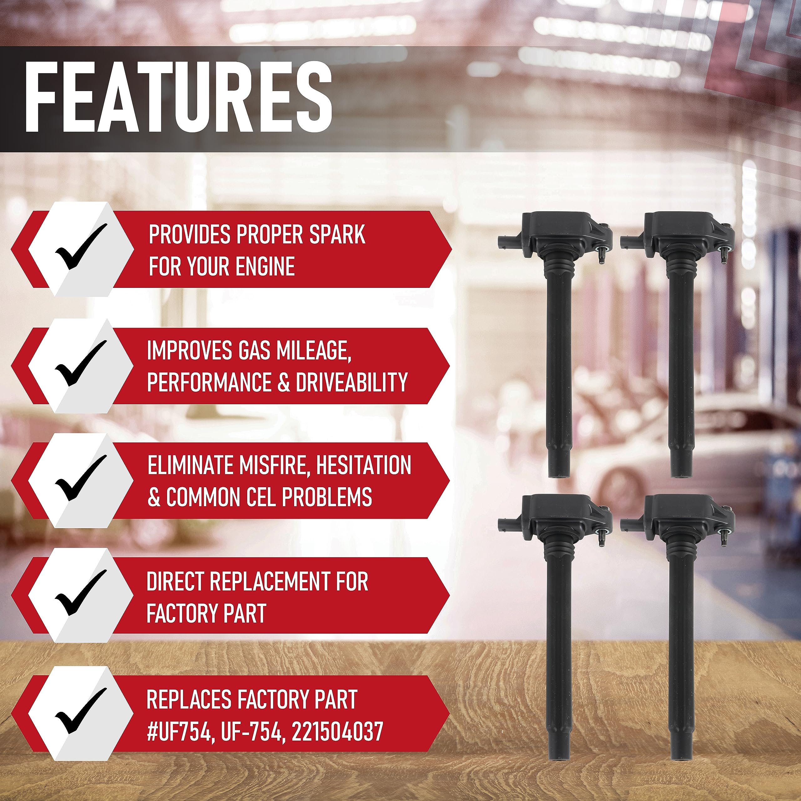 Ignition Coil Pack Set Of 4 - Compatible With Chrysler, Dodge, Fiat, Jeep And Ram 2.4L Engines - 200, Dart, 500X, Cherokee, Comp